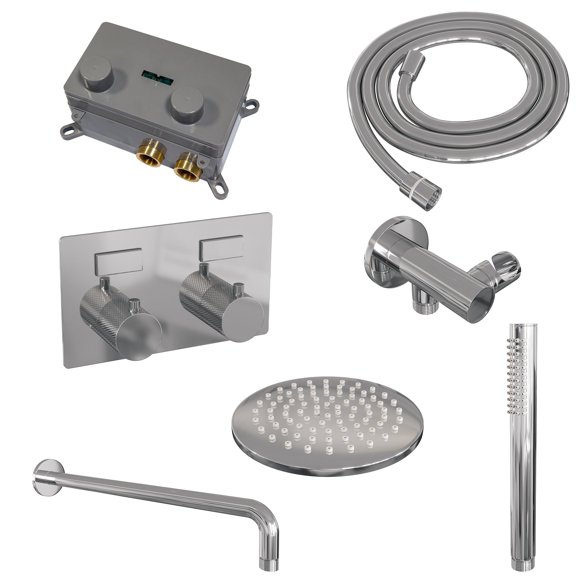 Brauer Carving inbouw doucheset - staafhanddouche - 20cm hoofdouche - gebogen wandarm - wandsteun - geborsteld rvs PVD