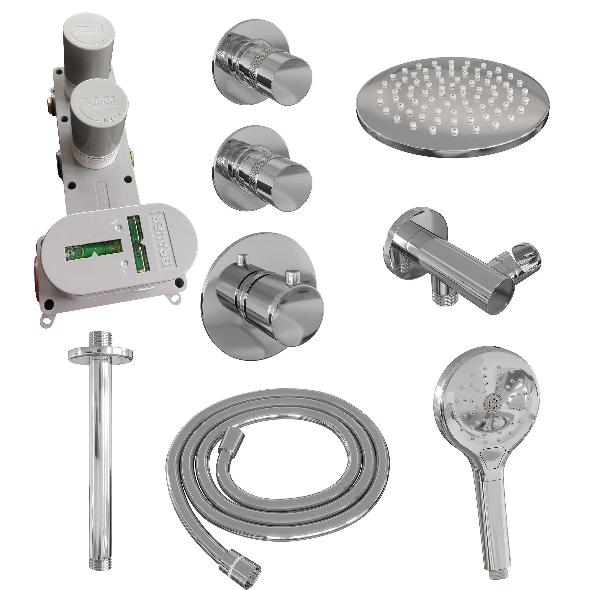 Brauer Edition thermostatische inbouw doucheset - chroom - hoofddouche 20cm - plafondsteun - ronde handdouche - Glijstang