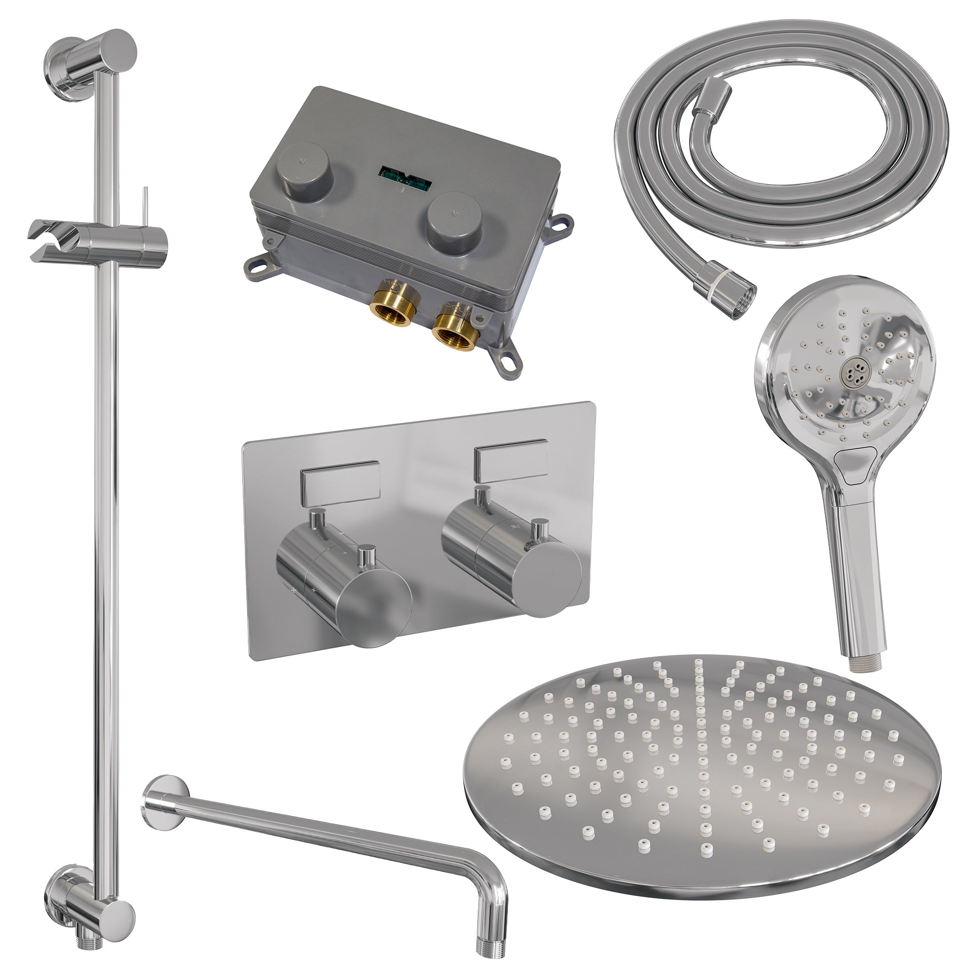 Brauer Edition inbouw doucheset - ronde handdouche - 30cm hoofdouche - gebogen wandarm - glijstang - chroom