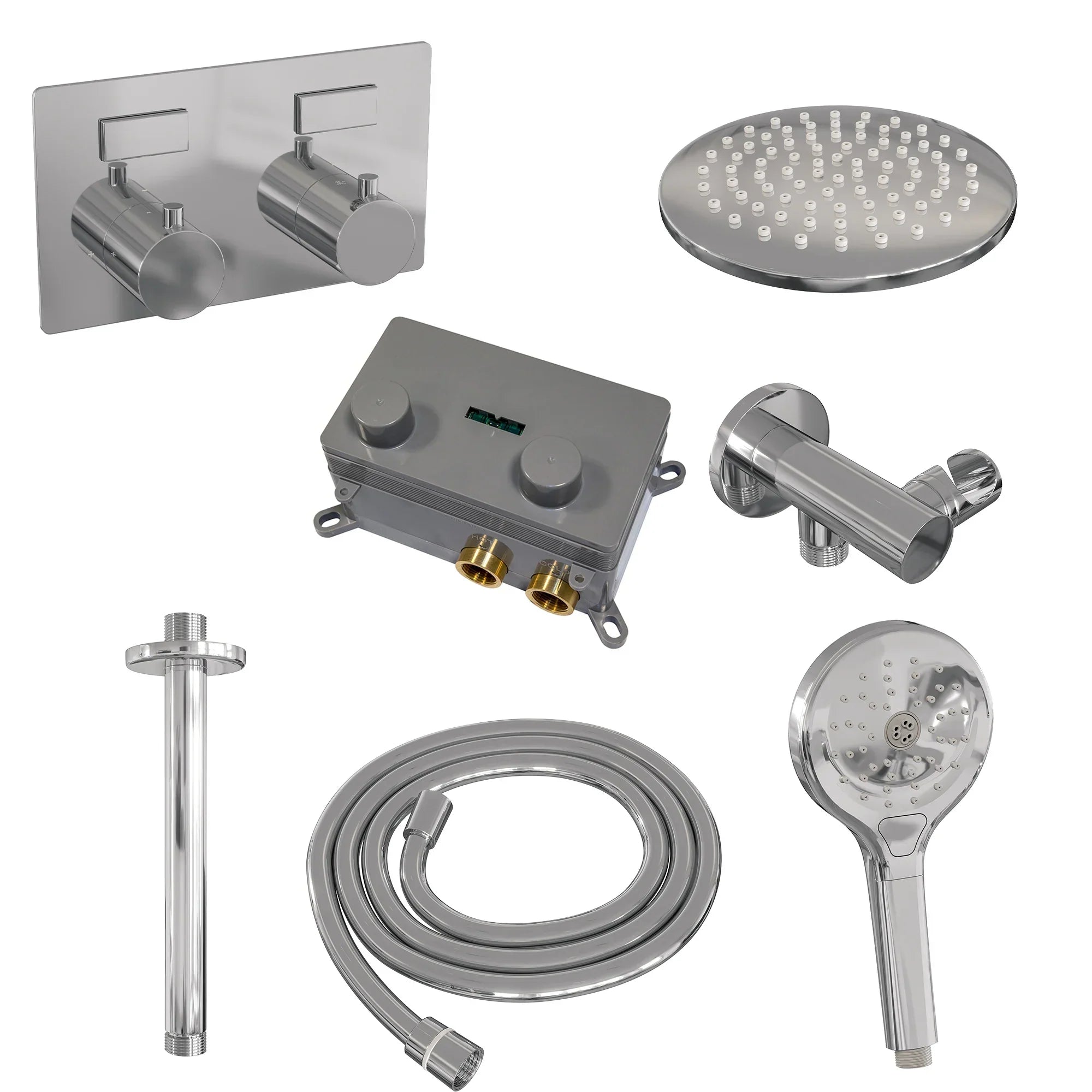 Brauer Edition inbouw doucheset - ronde handdouche - 20cm hoofdouche - plafondbuis - wandsteun - chroom