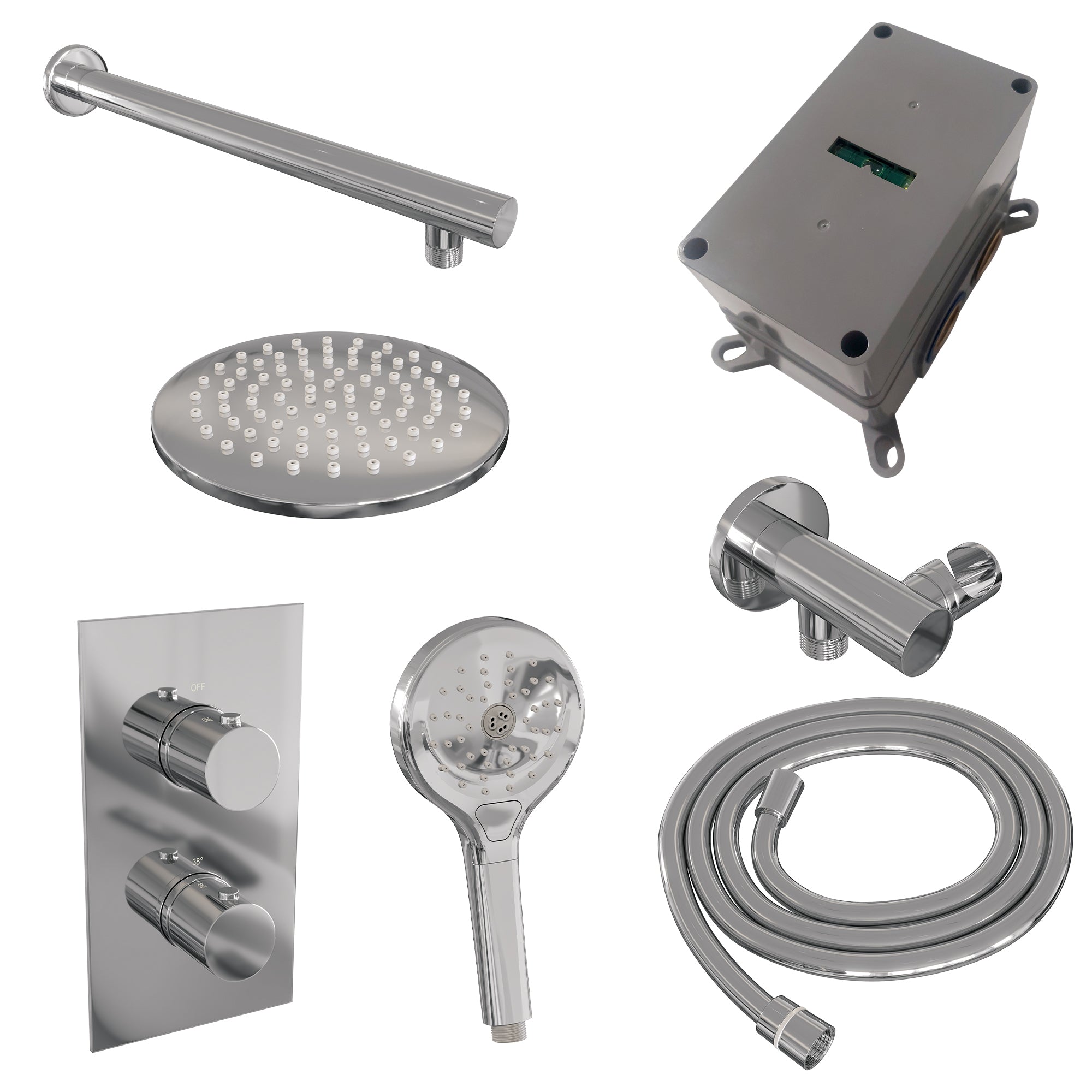 Brauer Edition inbouwset met 3-weg thermostaat - hoofddouche 20cm - rechte wandarm 40cm - ronde 3-standen handdouche - wandaansluiting - geborsteld RVS PVD