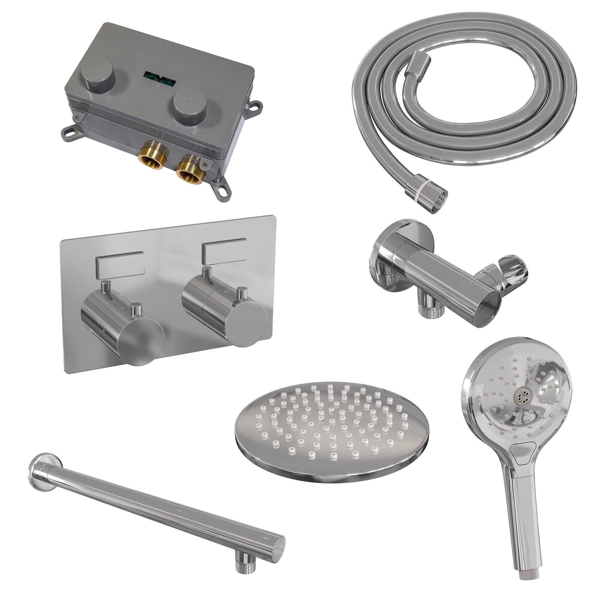 Brauer Edition inbouw doucheset - ronde handdouche - 20cm hoofdouche - rechte wandarm - wandsteun - chroom