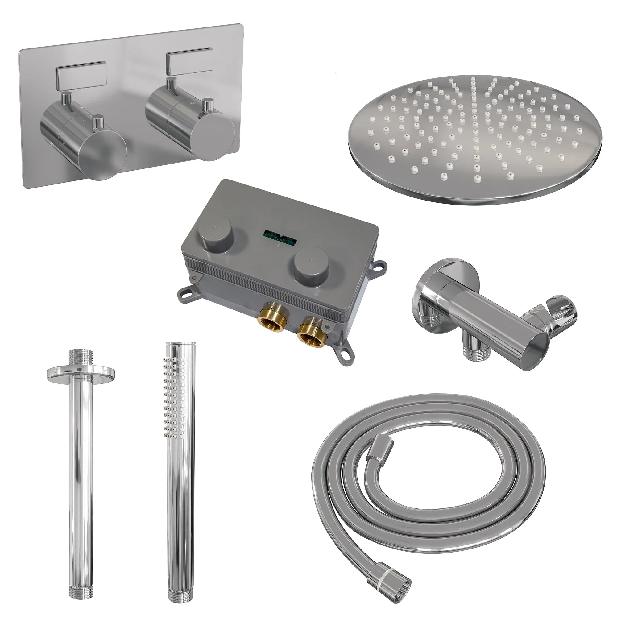 Brauer Edition inbouw doucheset - staafhanddouche - 30cm hoofdouche - plafondbuis - wandsteun - chroom