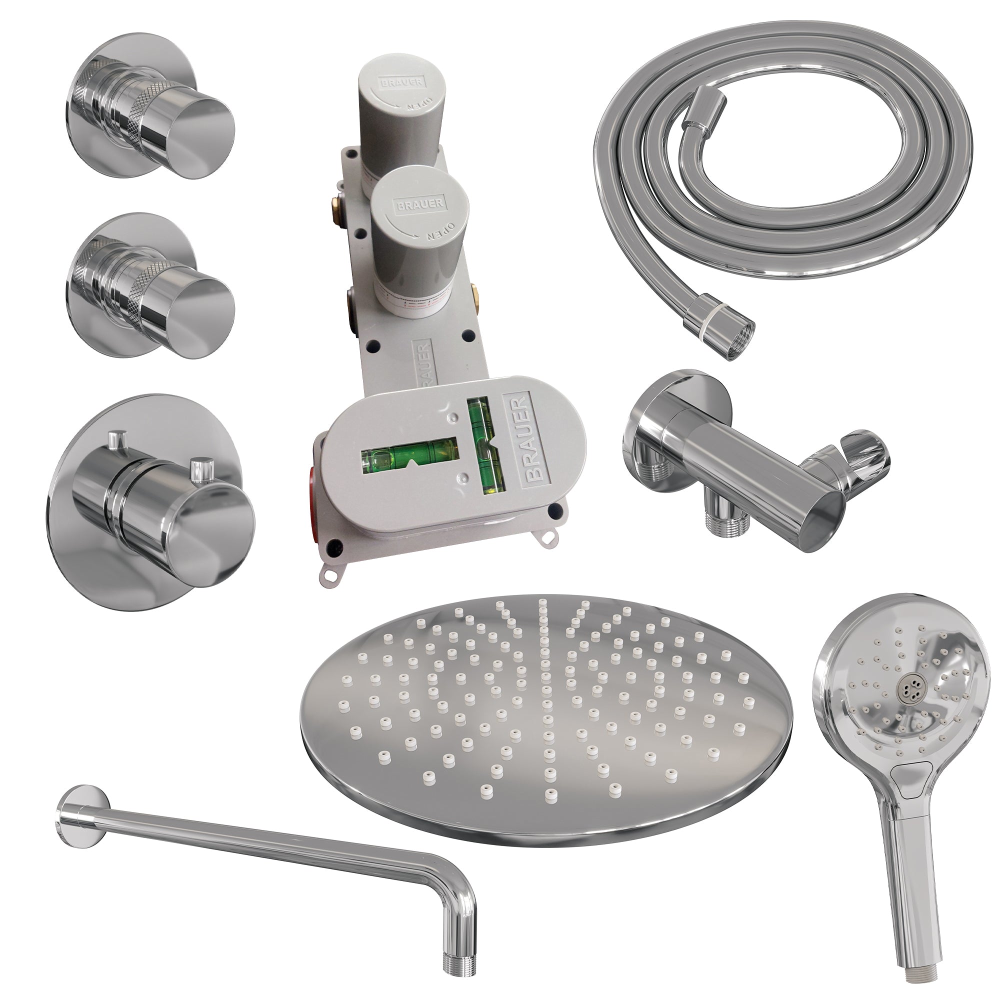 Brauer Edition thermostatische inbouw doucheset - hoofddouche 30cm - wandarm gebogen - staafhanddouche - Glijstang - chroom