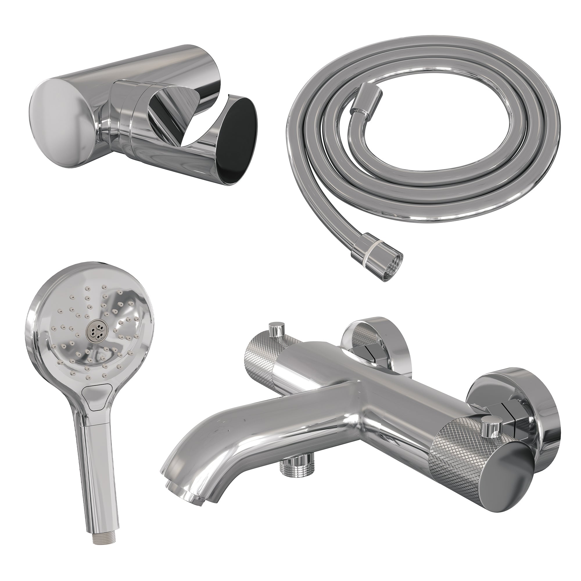 Brauer Carving badthermostaat met badset - 3 standen handdouche - geborsteld RVS PVD