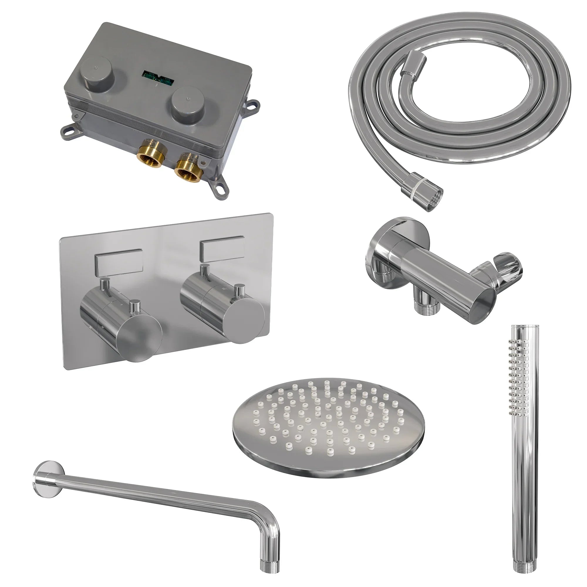 Brauer Edition inbouw doucheset - staafhanddouche - 20cm hoofdouche - gebogen wandarm - wandsteun - chroom