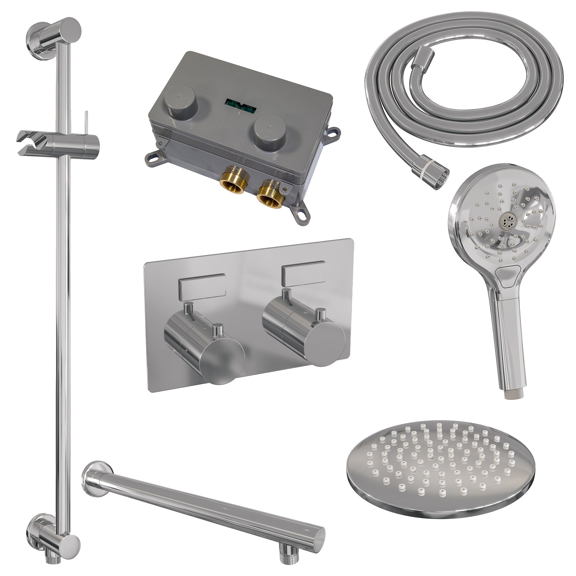 Brauer Edition inbouw doucheset - ronde handdouche - 20cm hoofdouche - rechte wandarm - glijstang - chroom