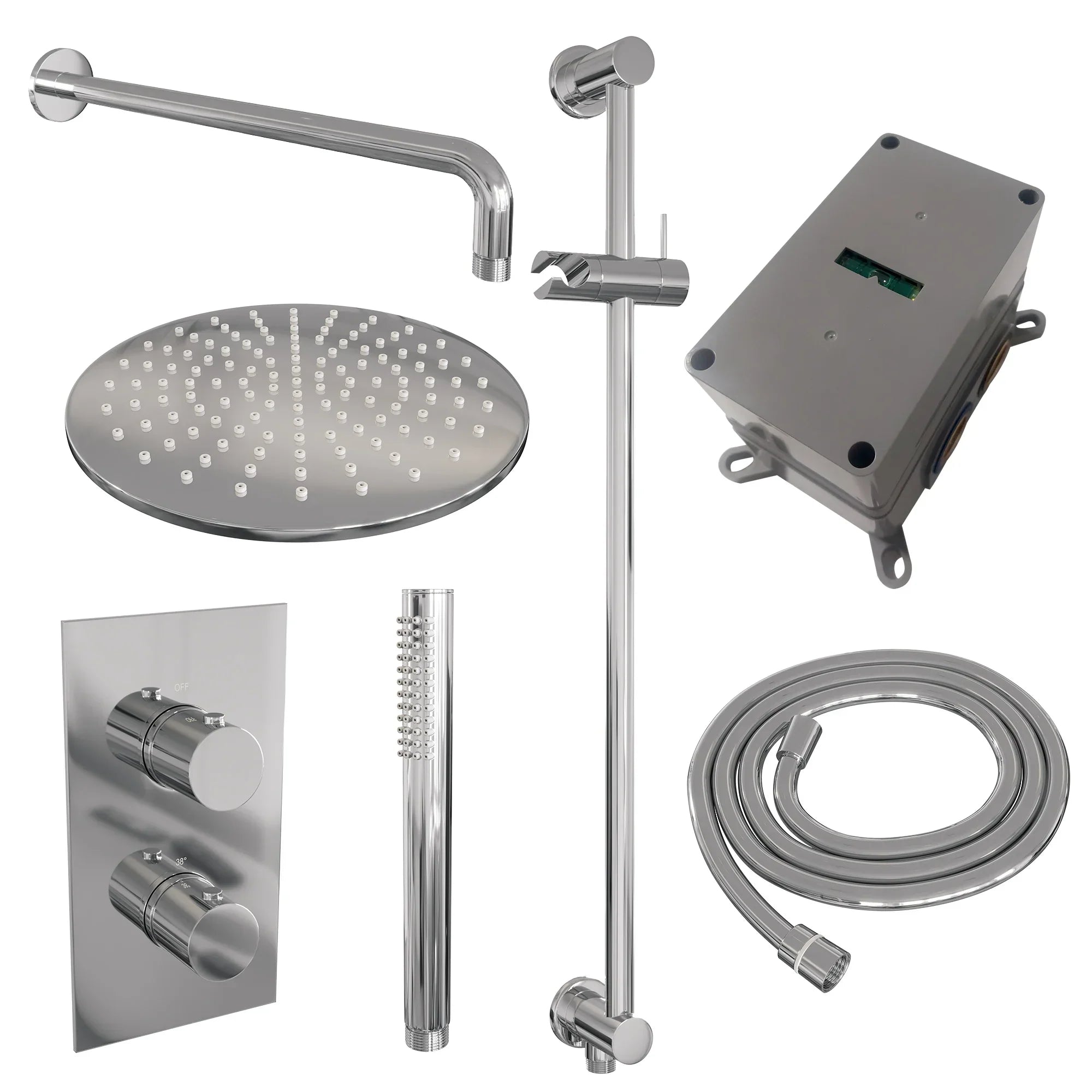 Brauer Edition inbouwset met 3-weg thermostaat - hoofddouche 30cm - gebogen wandarm 40cm - staafhanddouche - wandaansluiting - chroom