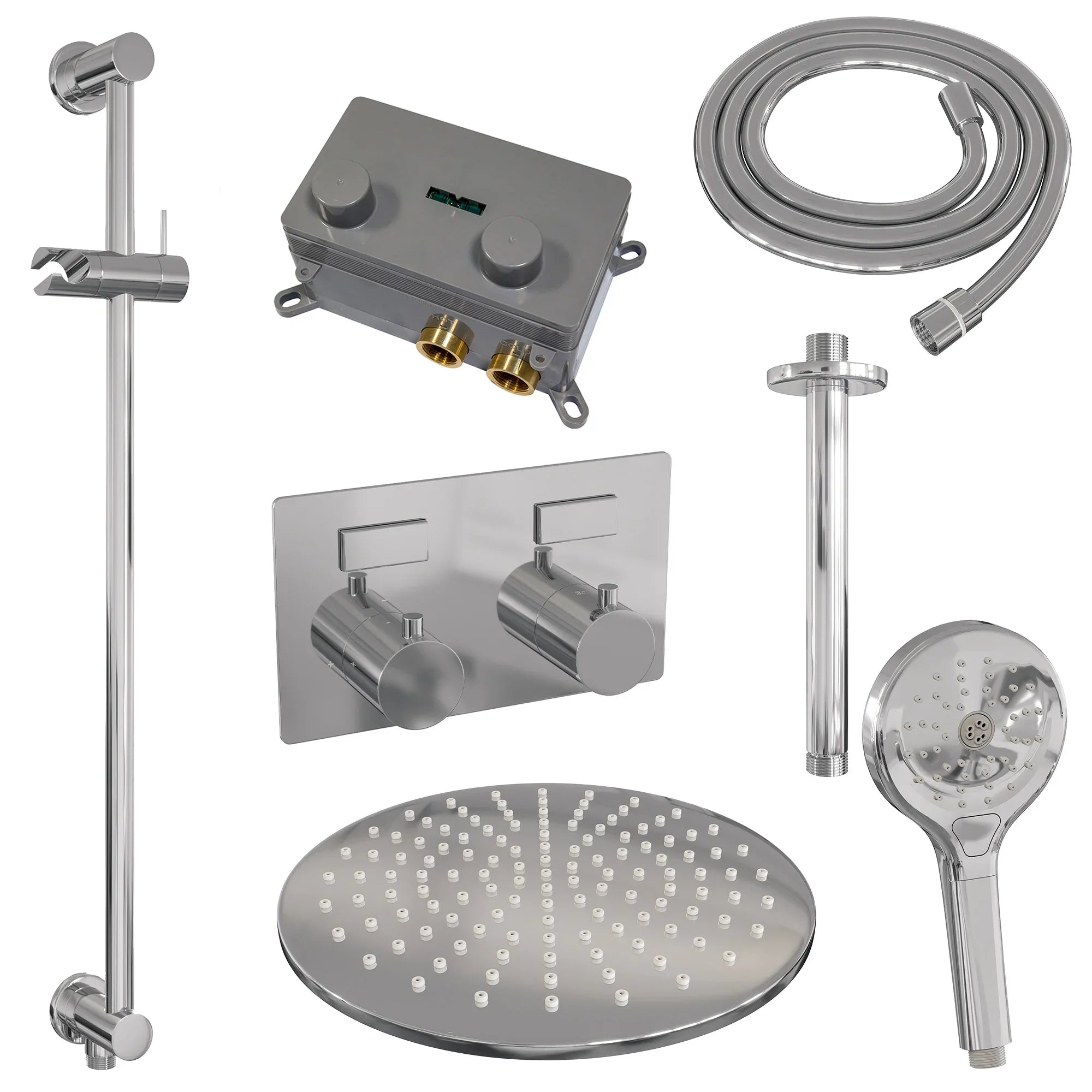 Brauer Edition inbouw doucheset - ronde handdouche - 30cm hoofdouche - plafondbuis - glijstang - chroom