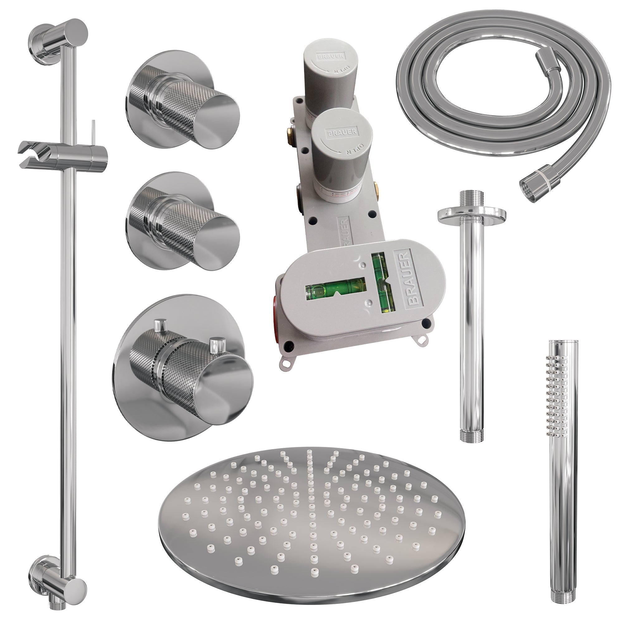 Brauer Carving thermostatische inbouw doucheset - hoofddouche 30cm - plafondbuis - staafhanddouche - Glijstang - geborsteld RVS PVD