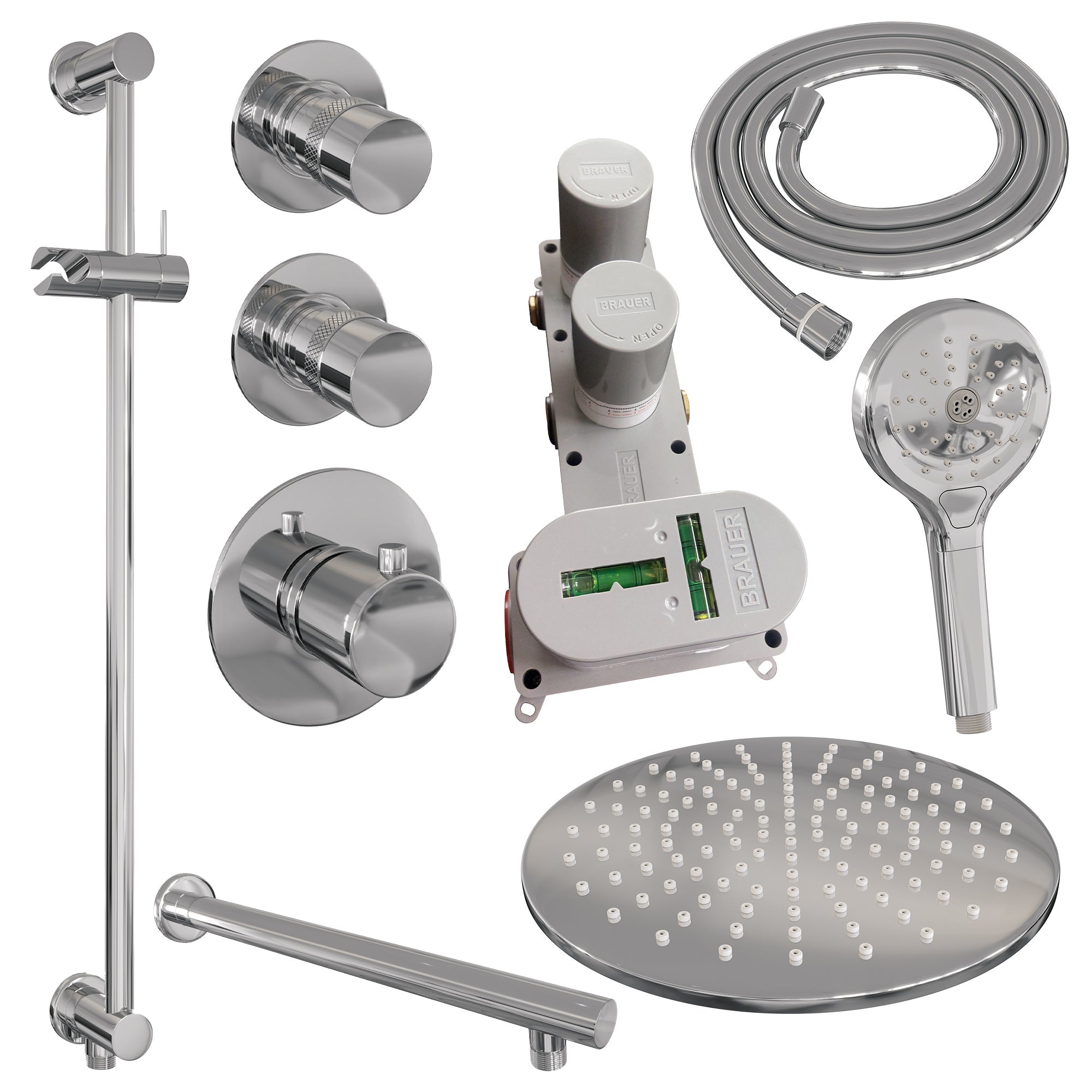 Brauer Edition thermostatische inbouw doucheset - Mat Zwart - hoofddouche 30cm - wandarm - ronde handdouche - Glijstang