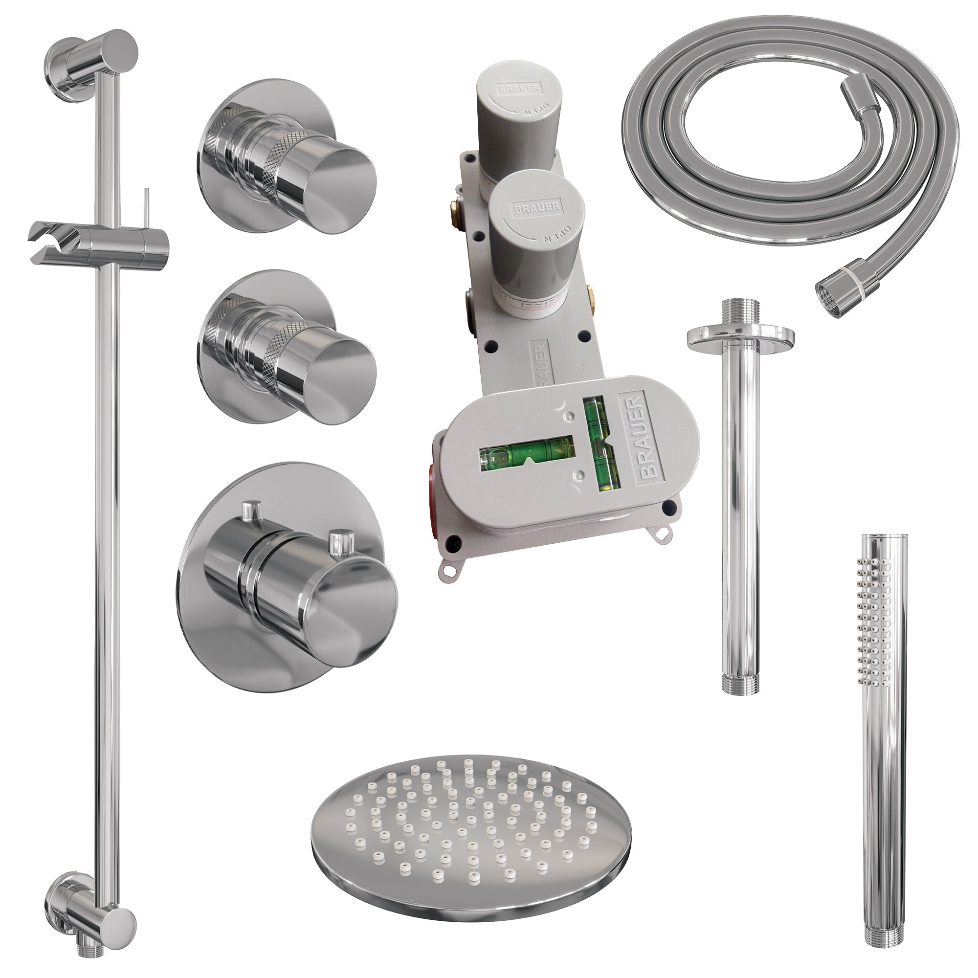 Brauer Edition thermostatische inbouw doucheset - chroom - hoofddouche 20cm - plafondsteun - staafhanddouche - Glijstang