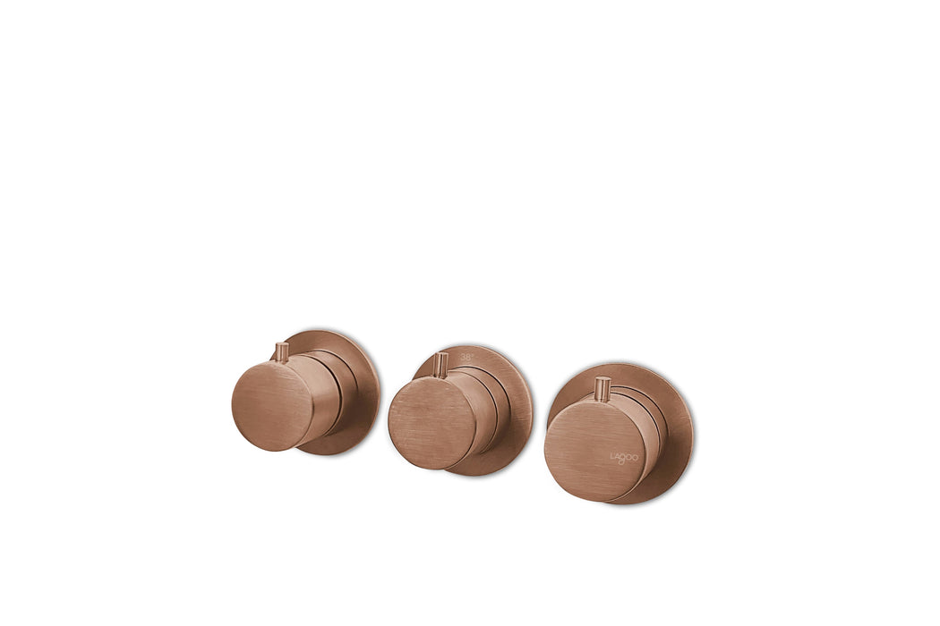 Lagoo - Garda - Inbouw douche thermostaat 'Tripple7' met 2-weg omstel (afbouwdeel) - Geborsteld Koper PVD - G2271BK