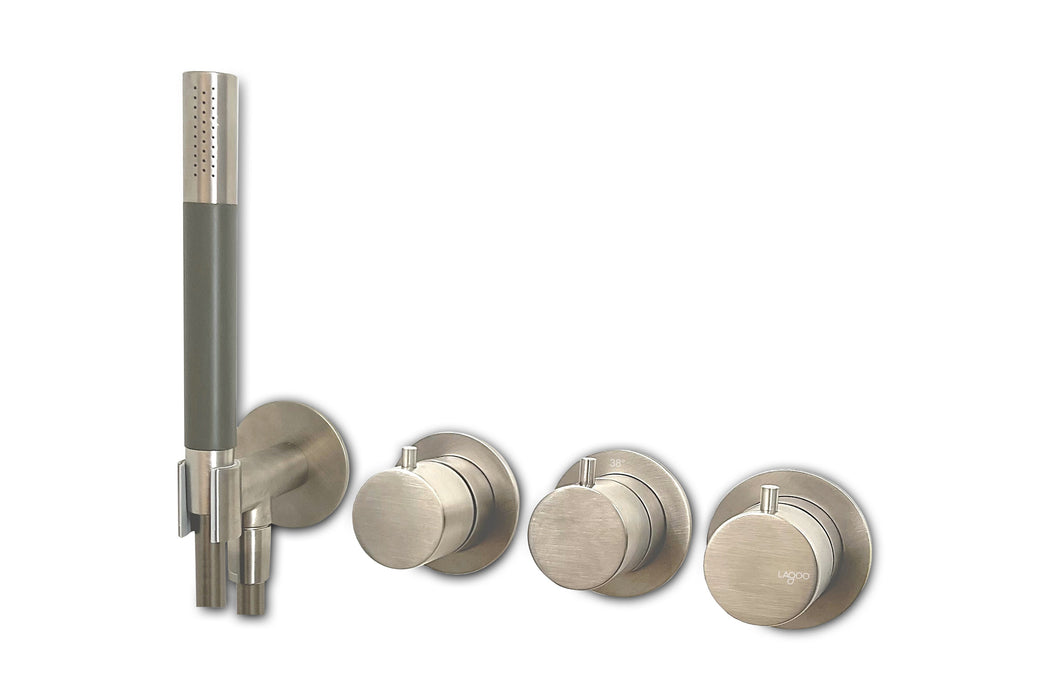 Lagoo - Garda - Inbouw douche/bad thermostaat 'Tripple7' met 2-weg omstel (afbouwdeel) + handdouche - Geborsteld Nikkel - G2273BN