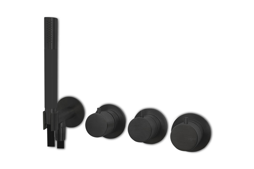 Lagoo - Garda - Inbouw douche/bad thermostaat 'Tripple7' met 2-weg omstel (afbouwdeel) + handdouche - Mat Zwart - G2273MB