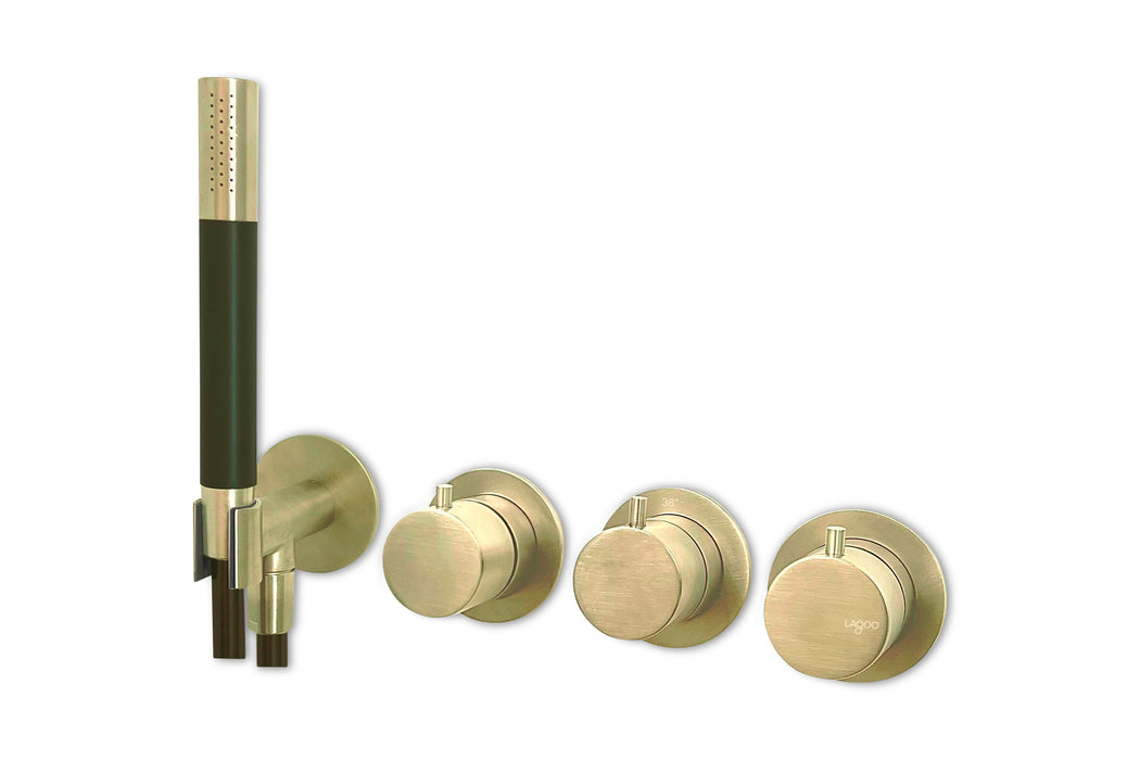 Lagoo - Garda - Inbouw douche/bad thermostaat 'Tripple7' met 2-weg omstel (afbouwdeel) + handdouche - Geborsteld Champagne PVD - G2273PG