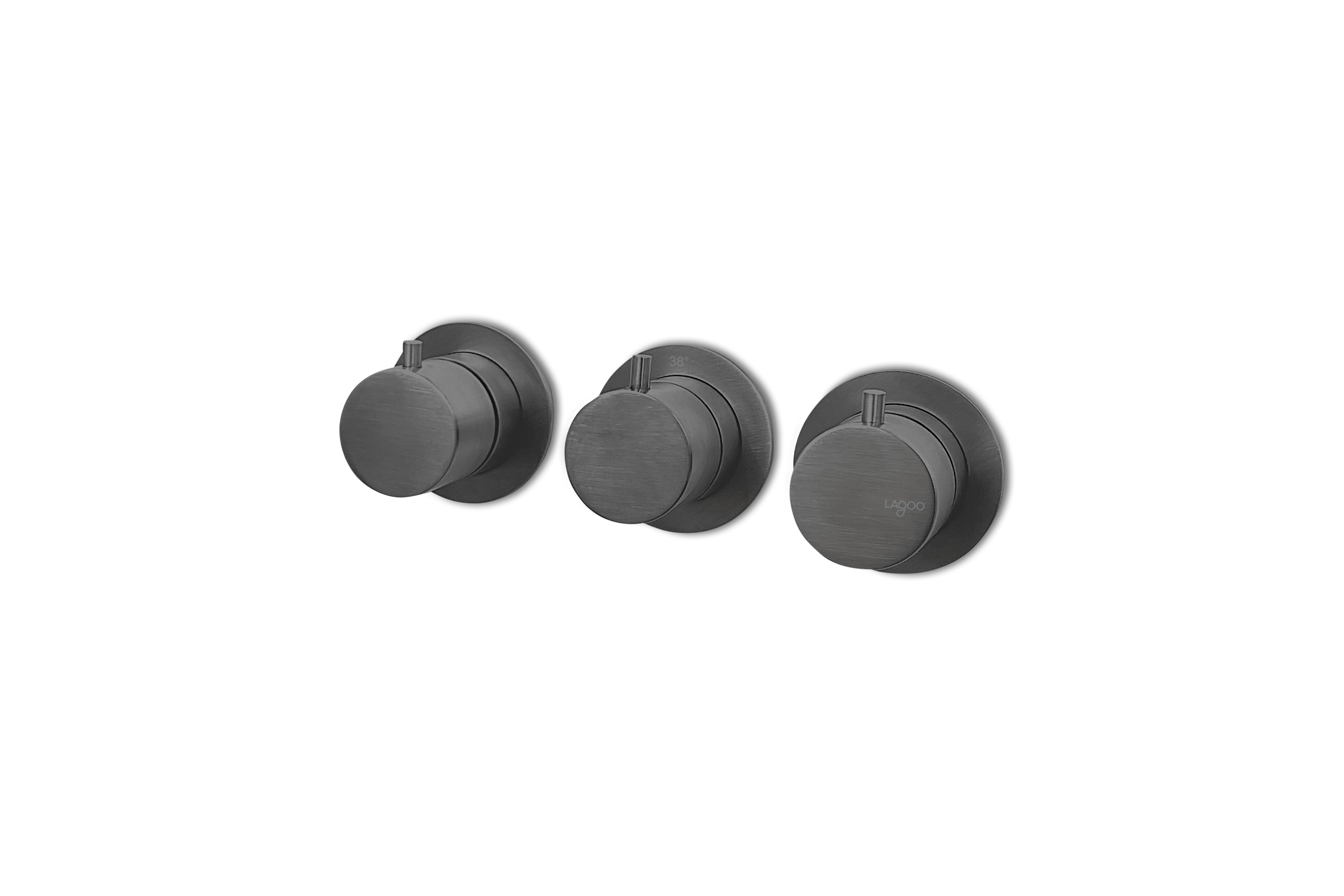 Lagoo - Garda - Inbouw douche/bad thermostaat 'Tripple7' met 3-weg omstel (afbouwdeel) - Geborsteld Gun Metal PVD - G2275GM