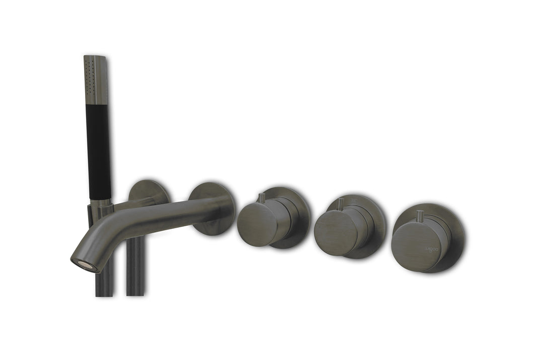 Lagoo - Garda - Inbouw bad thermostaat 'Tripple7' (afbouwdeel) met uitloop, 2-weg omstel en handdouche - Geborsteld Gun Metal PVD - G3207GM