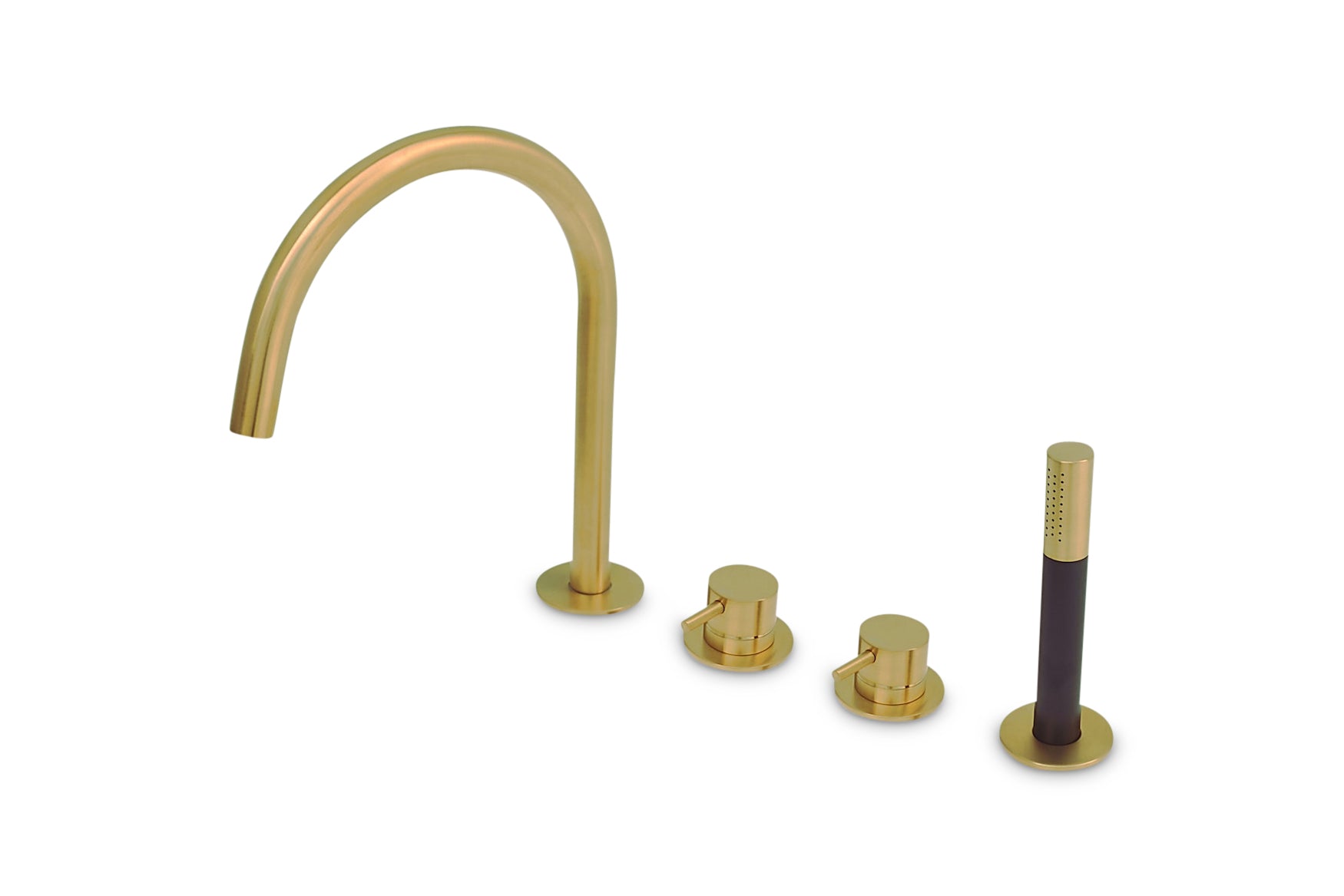 Lagoo - Garda - Badrandcombinatie met mengkraan, uitloop, 2 mengkranen en handdouche (staaf) - Geborsteld Messing PVD - G3210BB