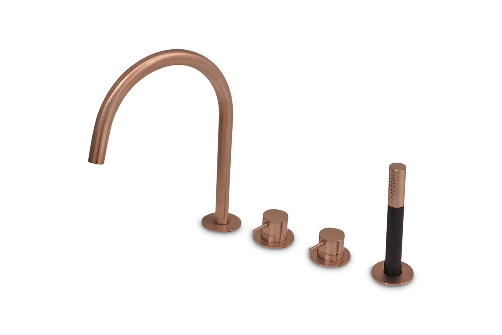 Lagoo - Garda - Badrandcombinatie met mengkraan, uitloop, 2 mengkranen en handdouche (staaf) - Geborsteld Koper PVD - G3210BK