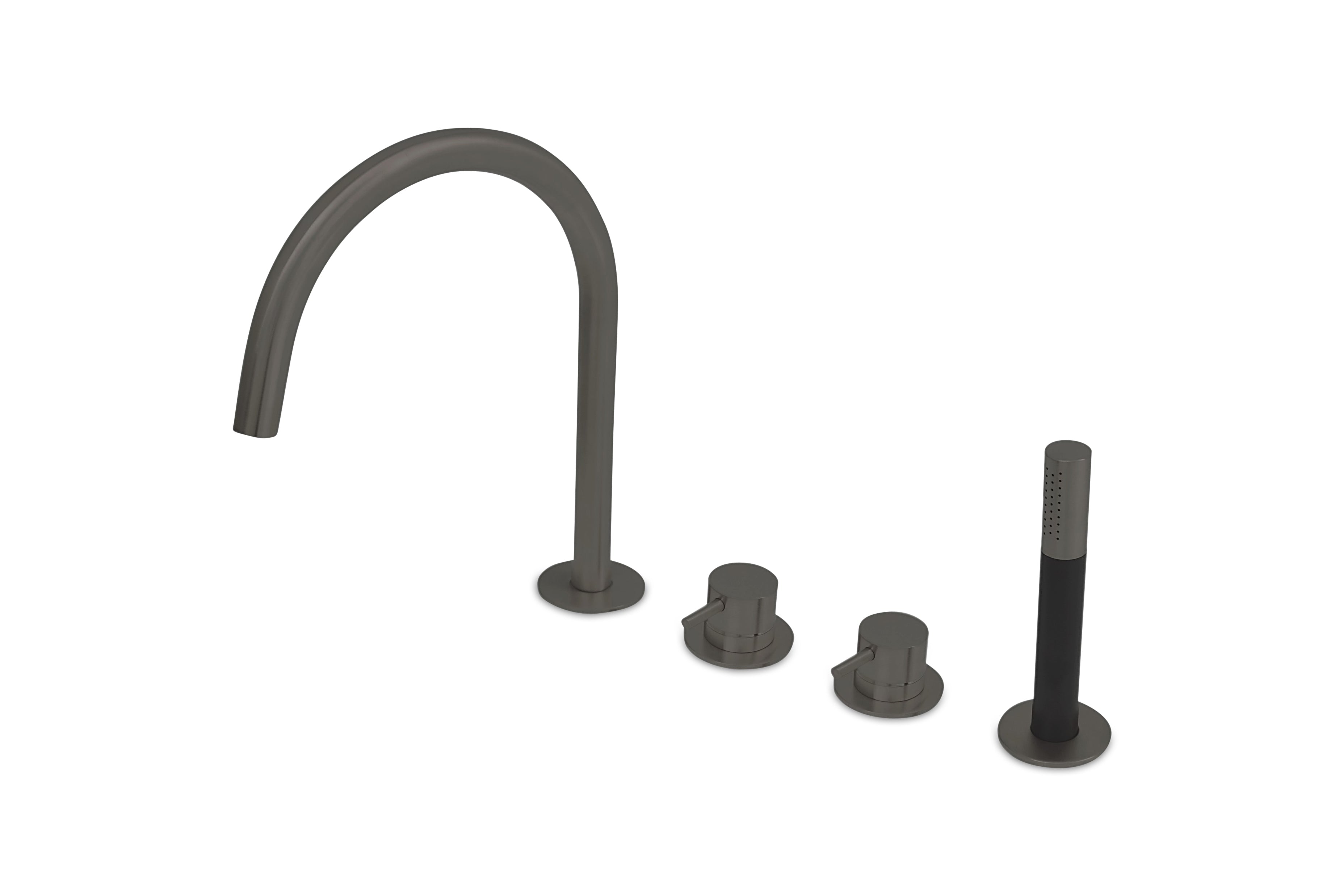 Lagoo - Garda - Badrandcombinatie met mengkraan, uitloop, 2 mengkranen en handdouche (staaf) - Geborsteld Gun Metal PVD - G3210GM