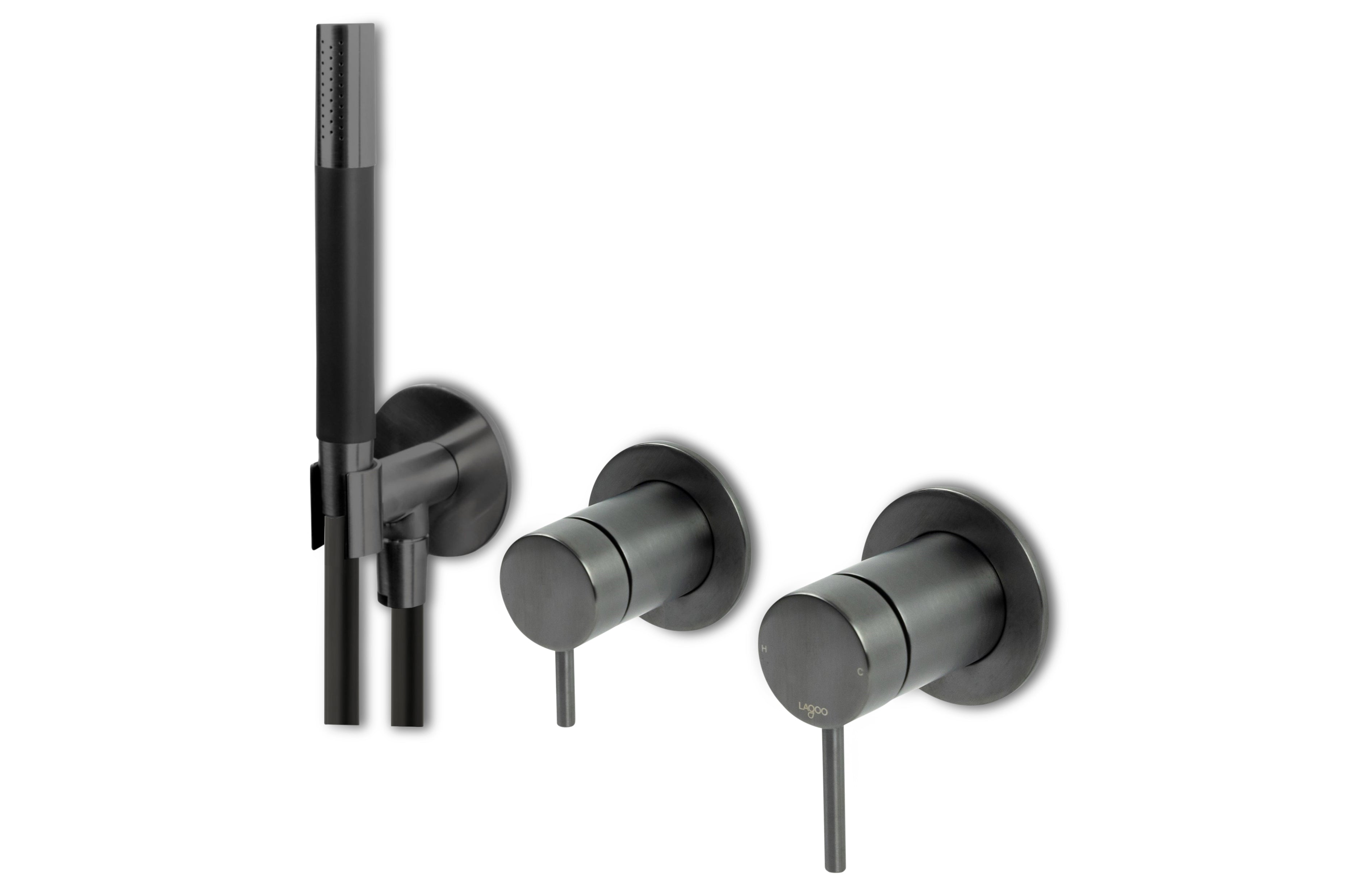 Lagoo - Garda - Inbouw douche-/badmengkraan met 2-weg omstel (afbouwdeel) en handdouche - Geborsteld Gun Metal PVD - G3218GM