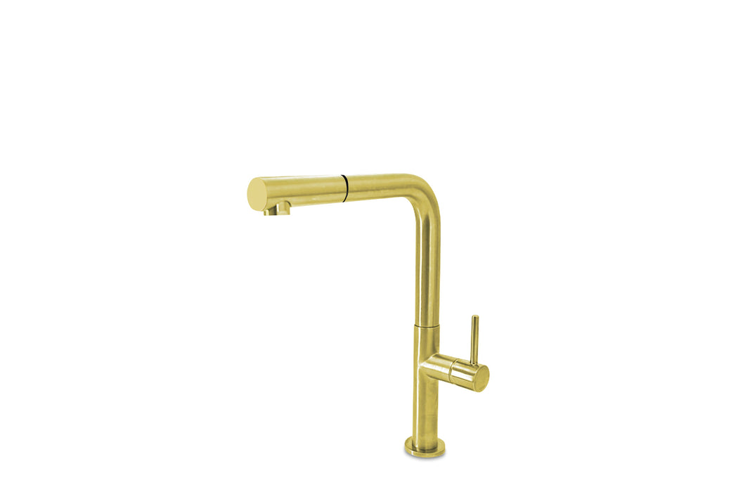 Lagoo - Garda - Keukenmengkraan met draaibare uitloop (recht) en uitneembare handdouche - Geborsteld Messing PVD - G7006BB