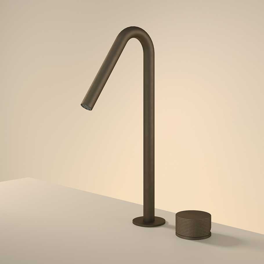 Hotbath Guy Diamond GY023HD 2-gats wastafelkraan hoog met draaibare uitloop - Geborsteld Zwart PVD