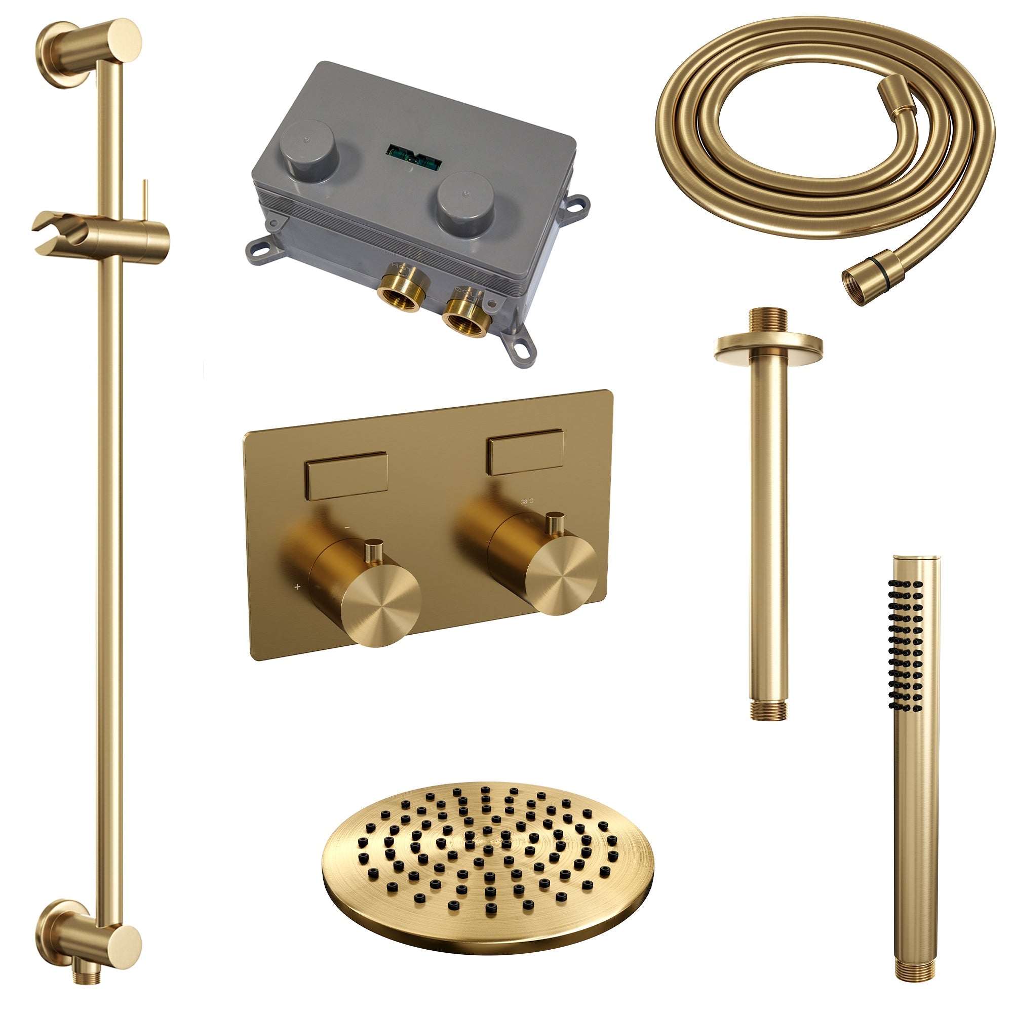 Brauer Edition inbouw doucheset - staafhanddouche - 30cm hoofdouche - plafondbuis - glijstang - Geborsteld Goud PVD