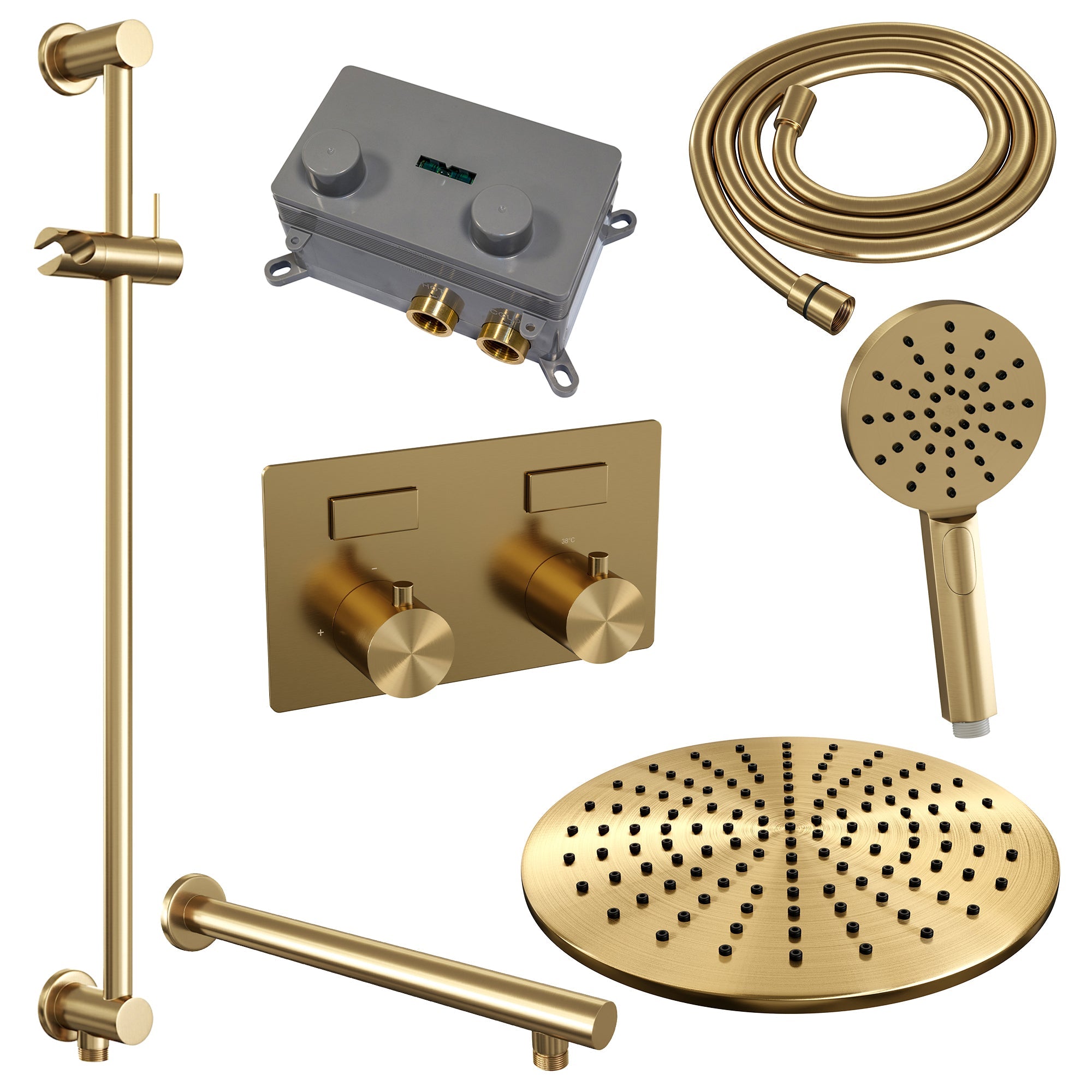 Brauer Edition inbouw doucheset - ronde handdouche - 30cm hoofdouche - rechte wandarm - glijstang - Geborsteld Goud PVD