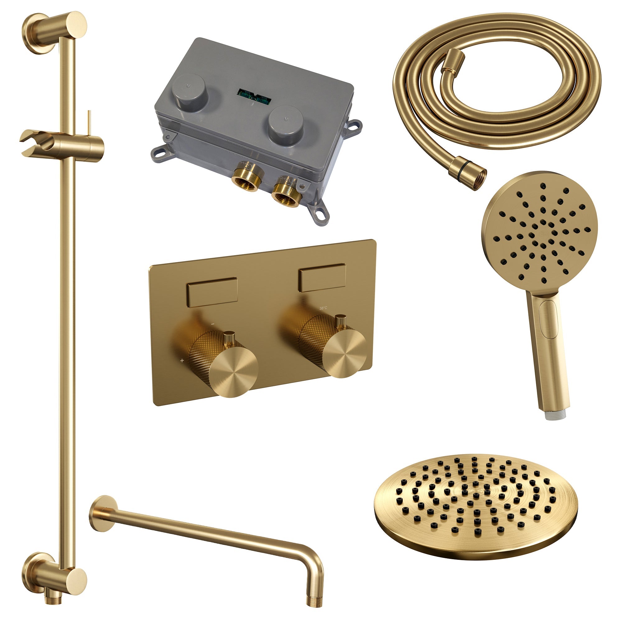 Brauer Carving inbouw doucheset - staafhanddouche - 20cm hoofdouche - plafondbuis - glijstang - Geborsteld Goud PVD