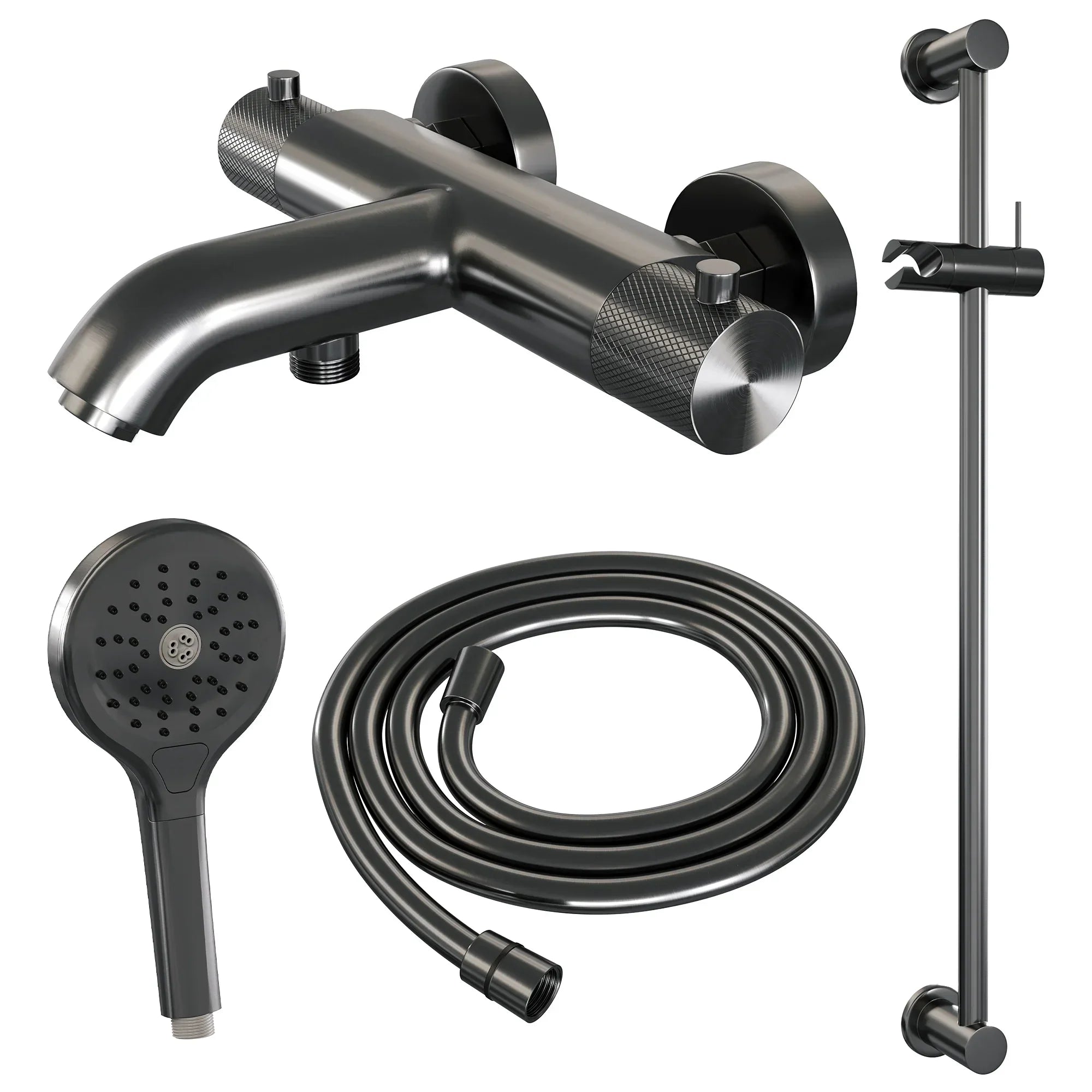Brauer Carving badthermostaat Glijstangset - 3-standen handdouche - Geborsteld Gunmetal PVD