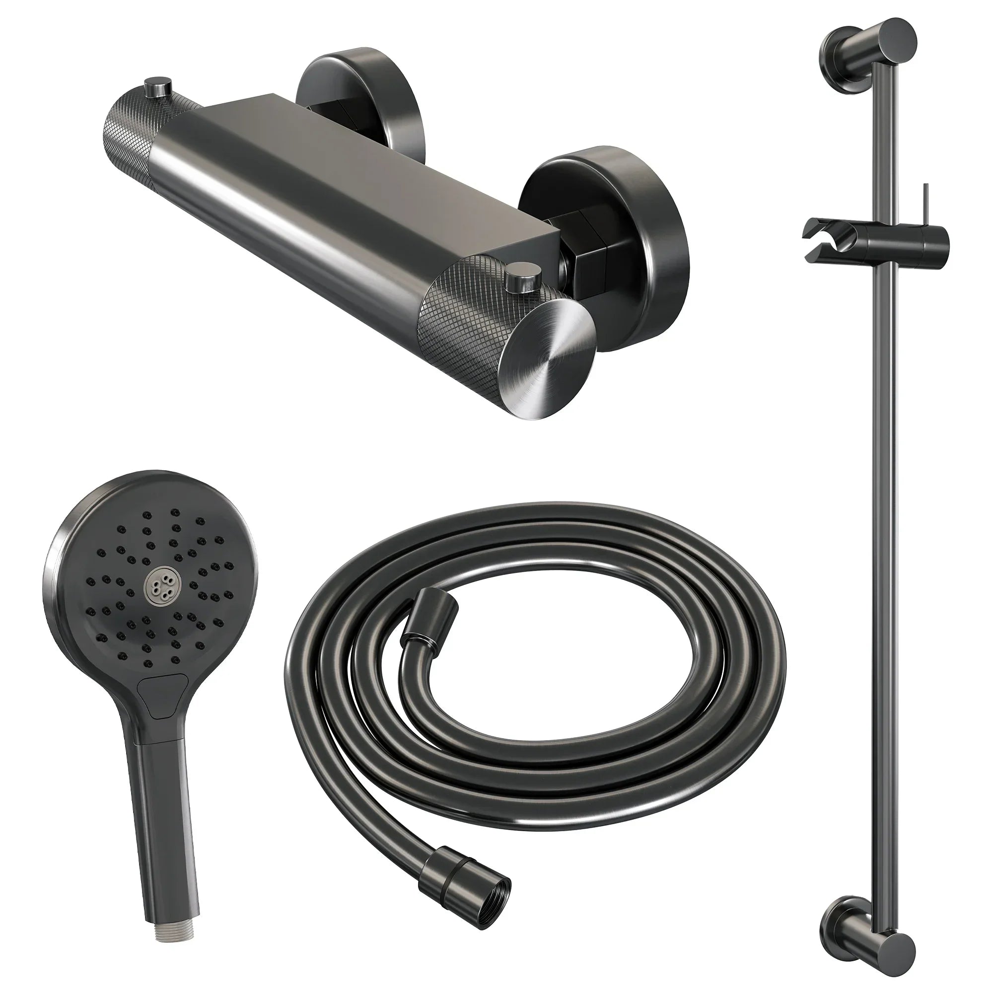 Brauer Carving badthermostaat Glijstangset - 3-standen handdouche - Geborsteld Gunmetal PVD