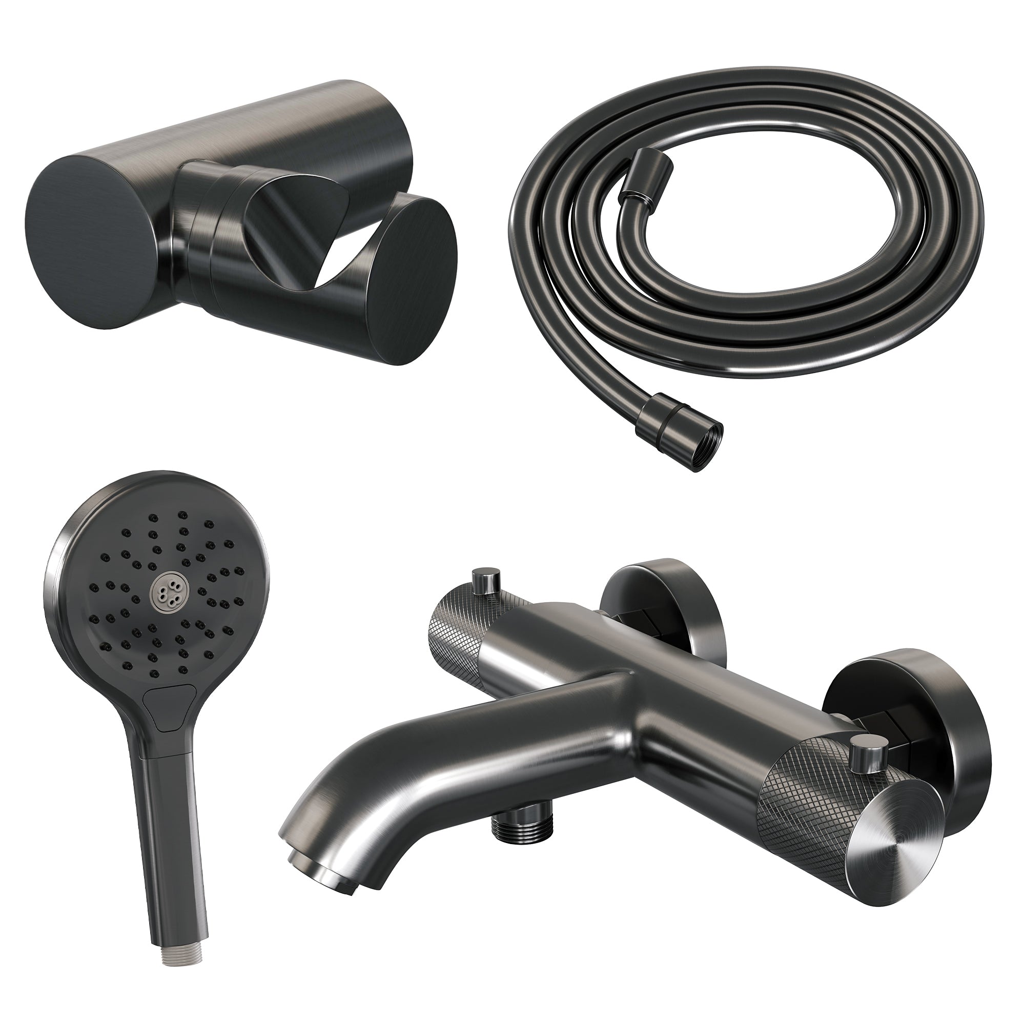 Brauer Carving badthermostaat met badset - 3 standen handdouche - Geborsteld Gunmetal PVD
