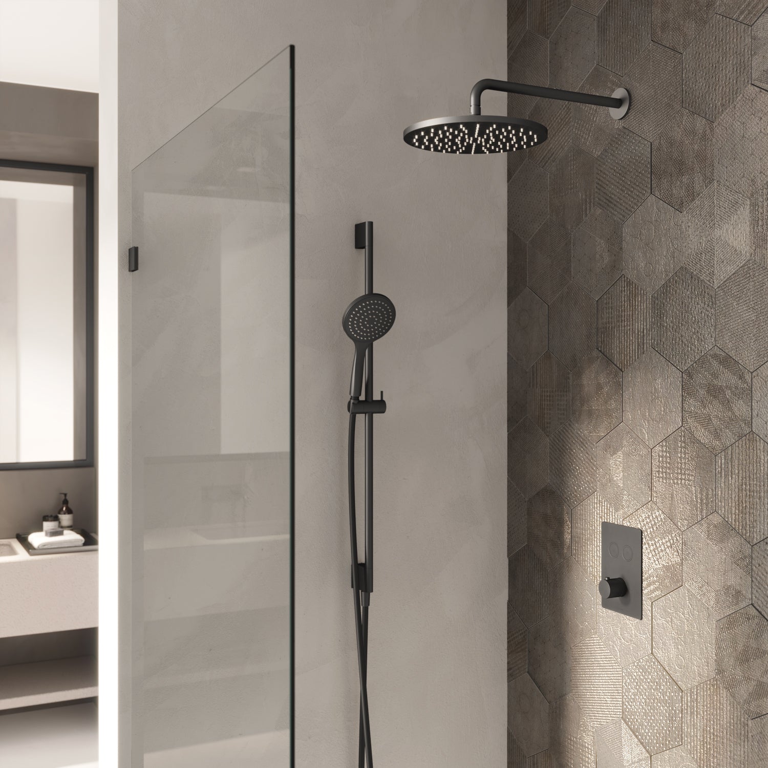 Hotbath Cobber IBS23 inbouw doucheset - ronde 3 standen handdouche - 30cm hoofddouche - wandarm - glijstang - Geborsteld Nikkel