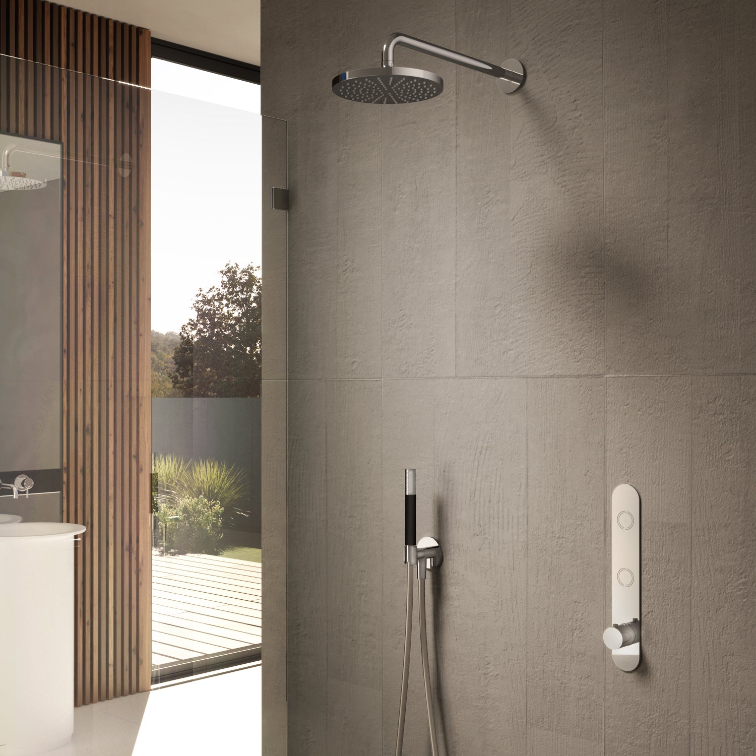 Hotbath Cobber IBS24 inbouw doucheset - staafhanddouche - 20cm hoofddouche - plafondbuis 15cm - glijstang - Geborsteld Nikkel