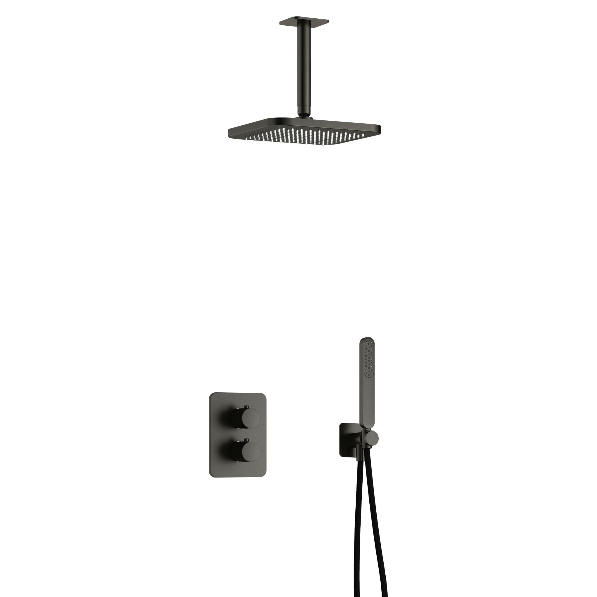 Hotbath Gal IBS40A inbouw doucheset met 2-weg stop-omstel met plafondbuis - Geborsteld Gunmetal PVD