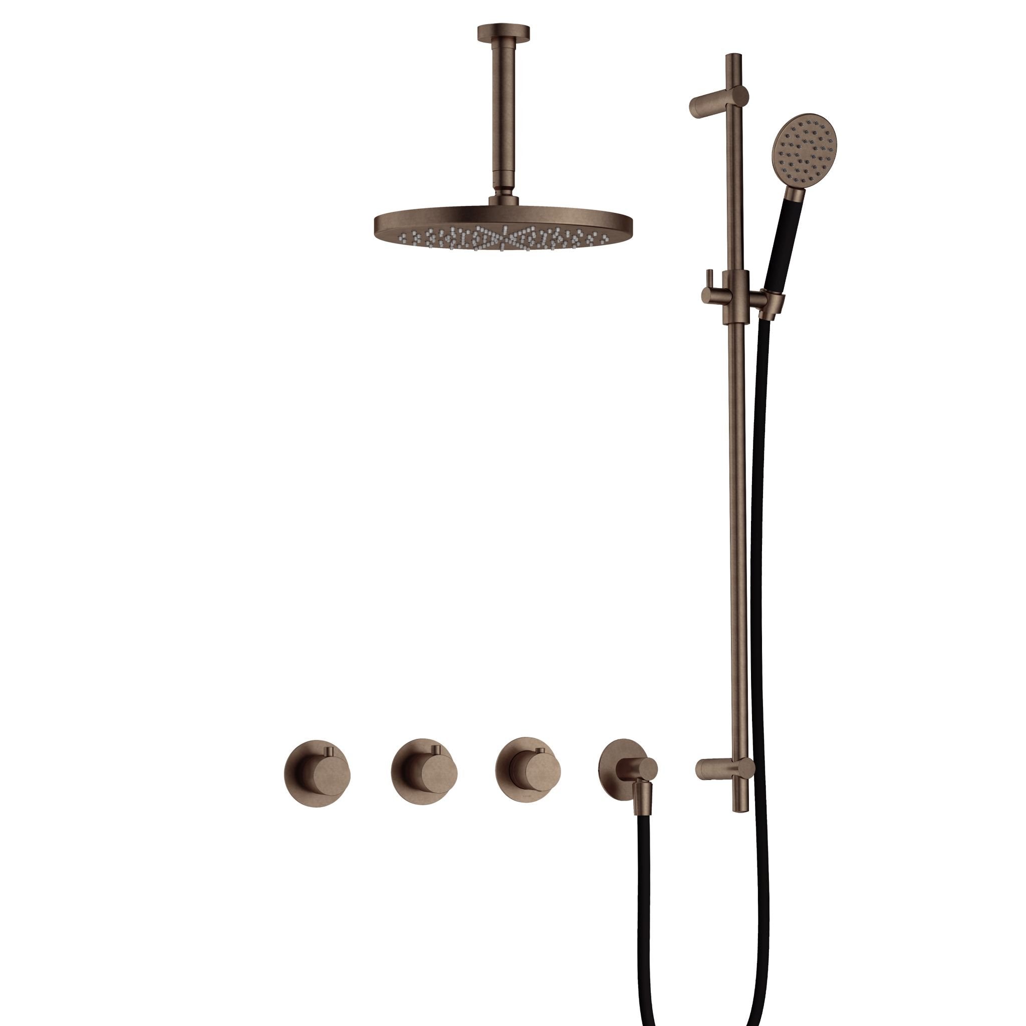 Hotbath Cobber IBS70 inbouw doucheset - ronde handdouche - 30cm hoofddouche - 15cm plafondbuis - glijstang - Verouderd Messing