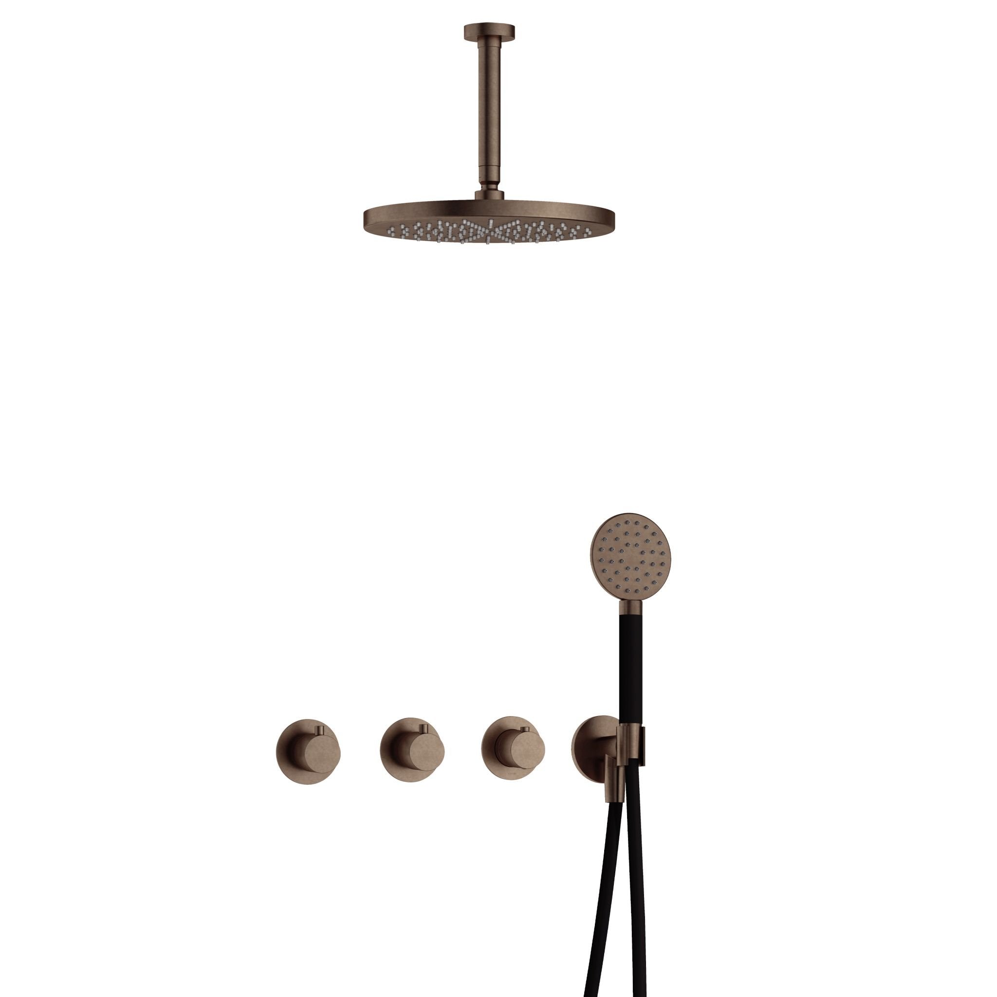 Hotbath Cobber IBS70 inbouw doucheset - ronde handdouche - 30cm hoofddouche - 15cm plafondbuis - wandhouder - Verouderd Messing