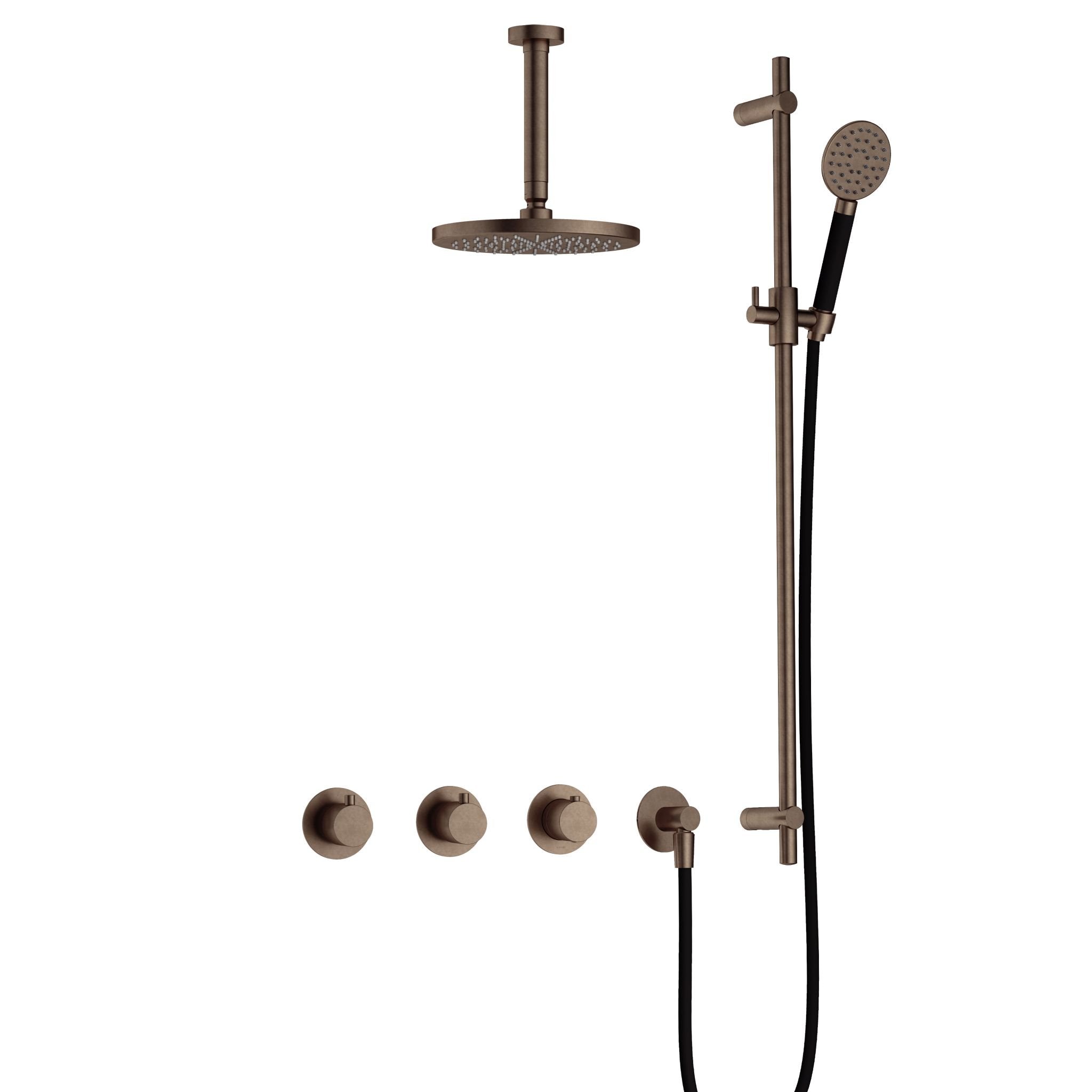 Hotbath Cobber IBS70 inbouw doucheset - ronde handdouche - 20cm hoofddouche - 15cm plafondbuis - glijstang - Verouderd Messing
