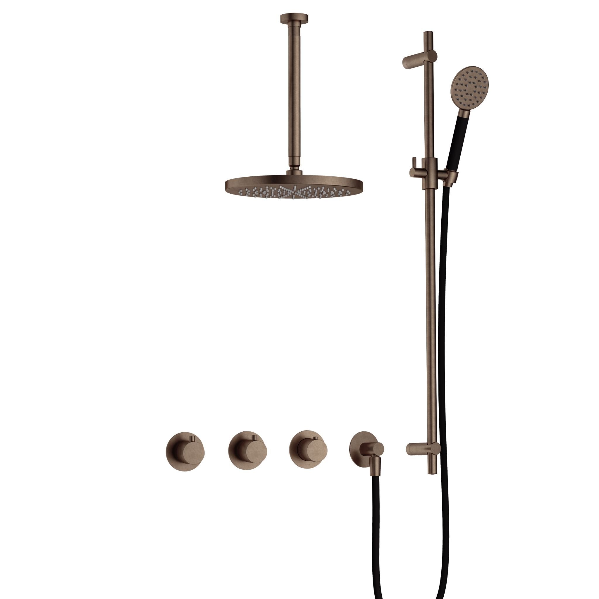 Hotbath Cobber IBS70 inbouw doucheset - ronde handdouche - 30cm hoofddouche - 30cm plafondbuis - glijstang - Verouderd Messing