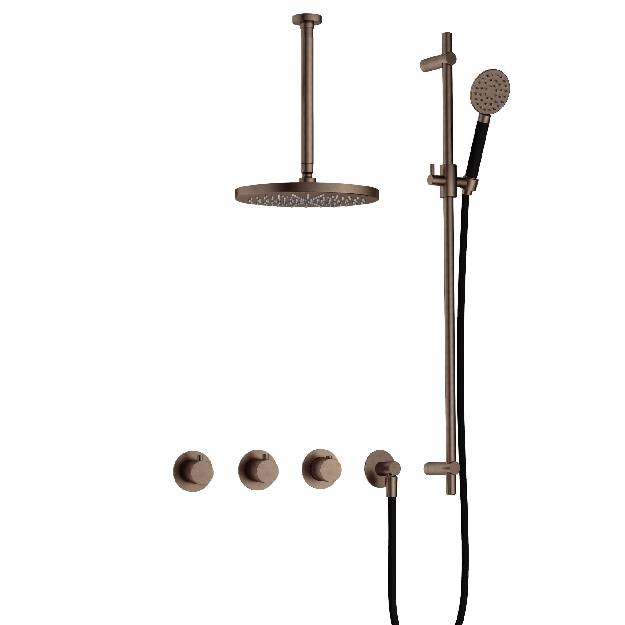 Hotbath Cobber IBS70 inbouw doucheset - ronde handdouche - 20cm hoofddouche - 30cm plafondbuis - glijstang - Verouderd Messing