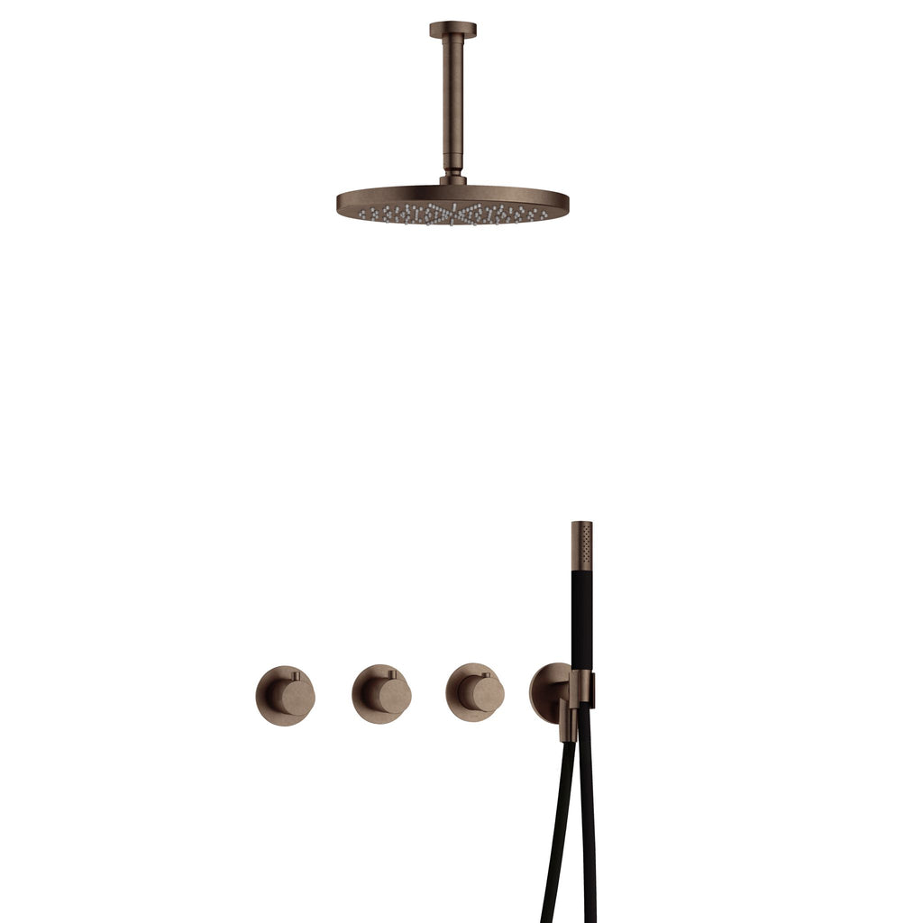 Hotbath Cobber IBS70 inbouw doucheset - staafhanddouche - 30cm hoofddouche - 15cm plafondbuis - wandhouder - Verouderd Messing