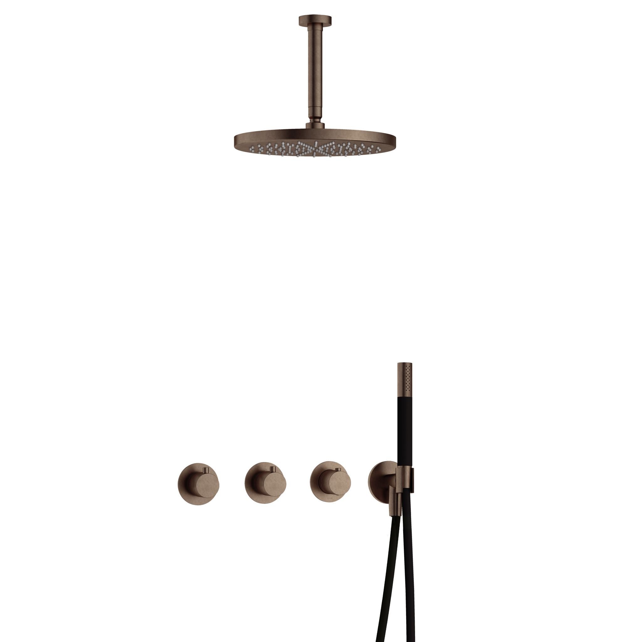 Hotbath Cobber IBS70 inbouw doucheset - staafhanddouche - 30cm hoofddouche - 15cm plafondbuis - wandhouder - Verouderd Messing