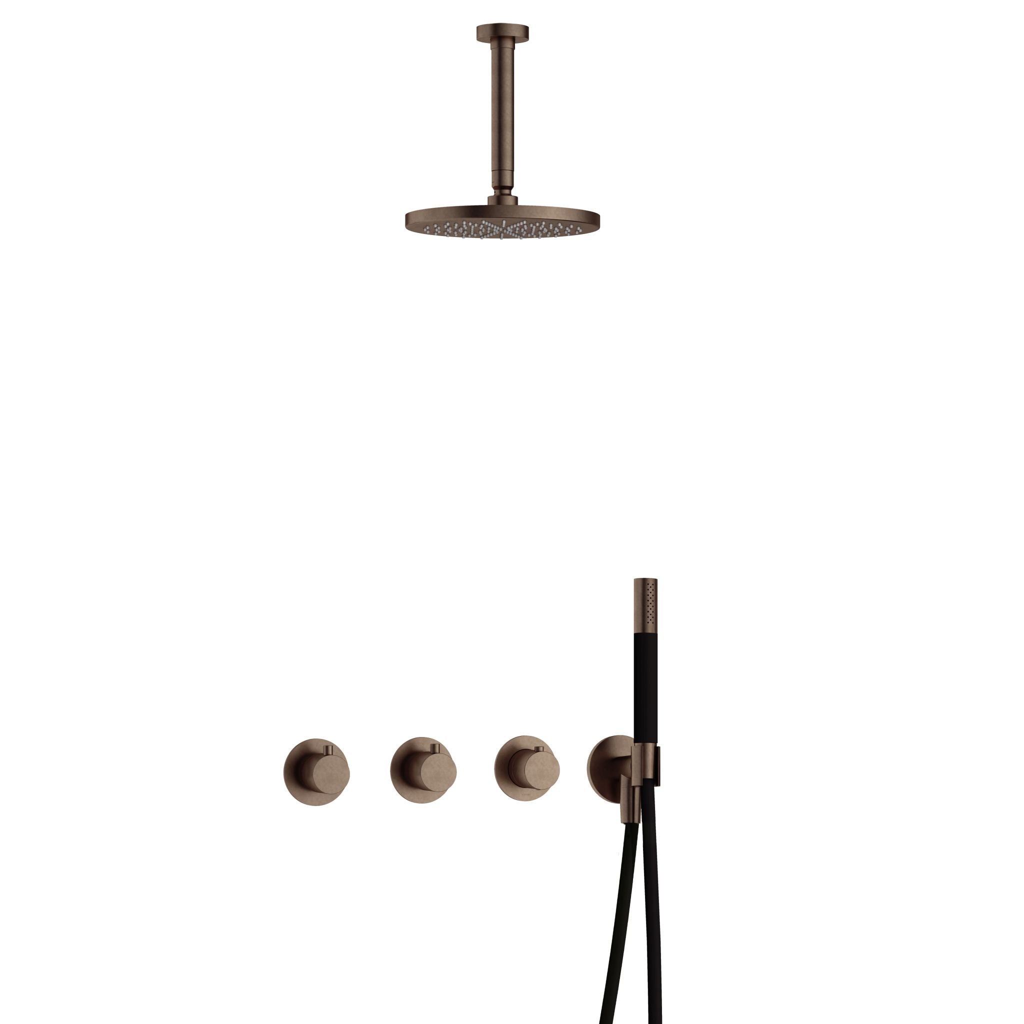 Hotbath Cobber IBS70 inbouw doucheset - staafhanddouche - 20cm hoofddouche - 15cm plafondbuis - wandhouder - Verouderd Messing
