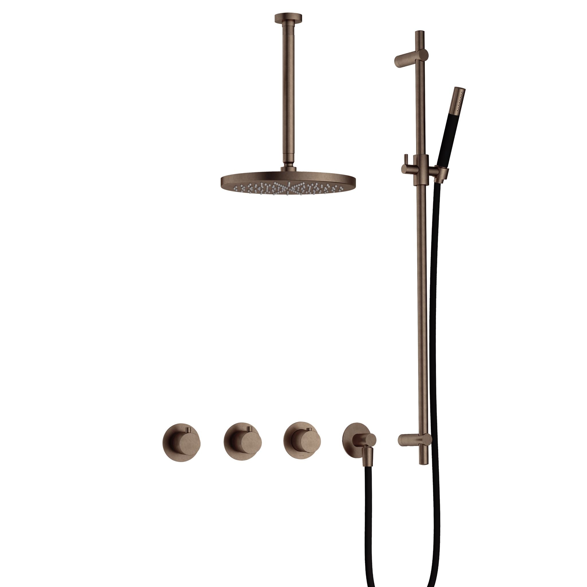 Hotbath Cobber IBS70 inbouw doucheset - staafhanddouche - 30cm hoofddouche - 30cm plafondbuis - glijstang - Verouderd Messing