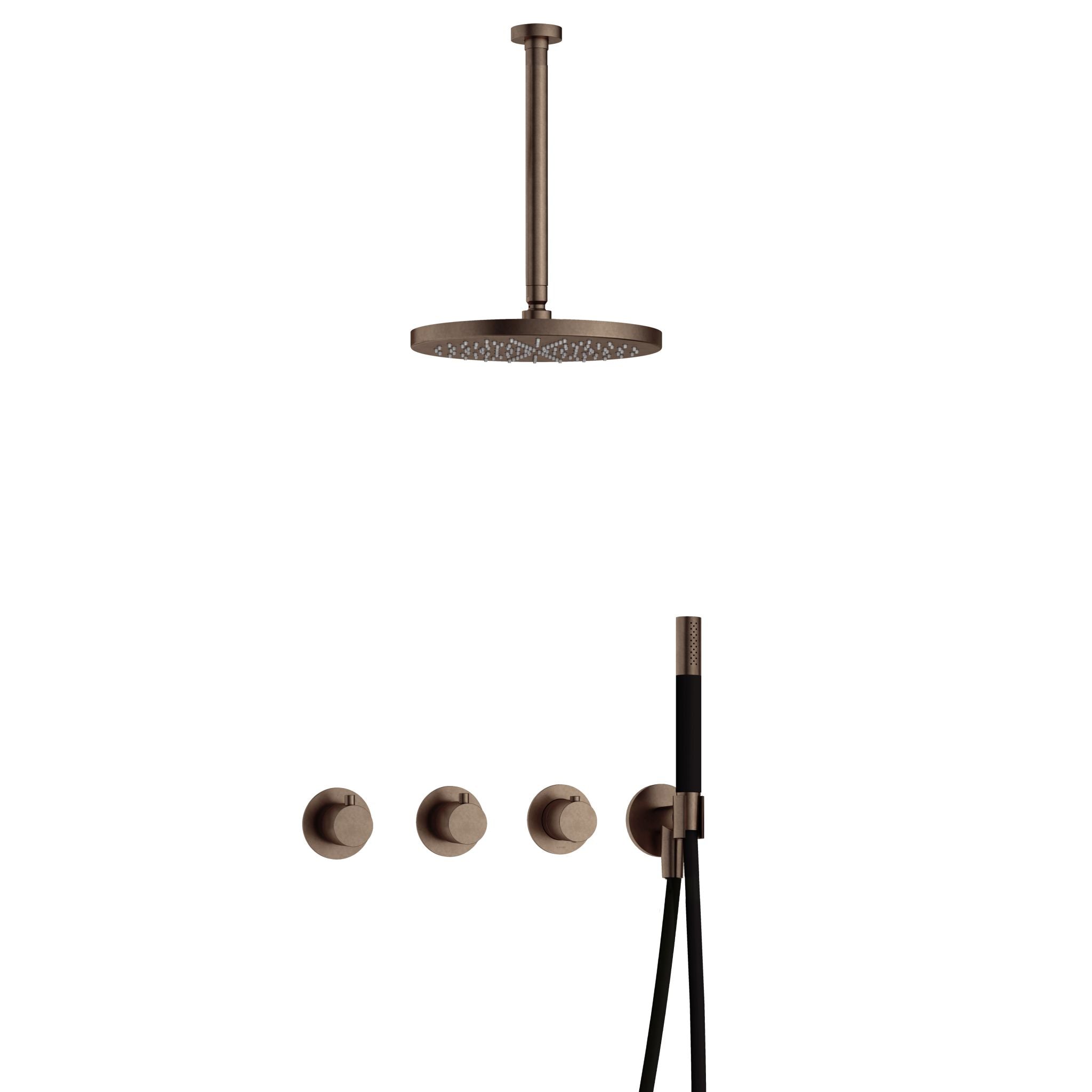 Hotbath Cobber IBS70 inbouw doucheset - staafhanddouche - 30cm hoofddouche - 30cm plafondbuis - wandhouder - Verouderd Messing