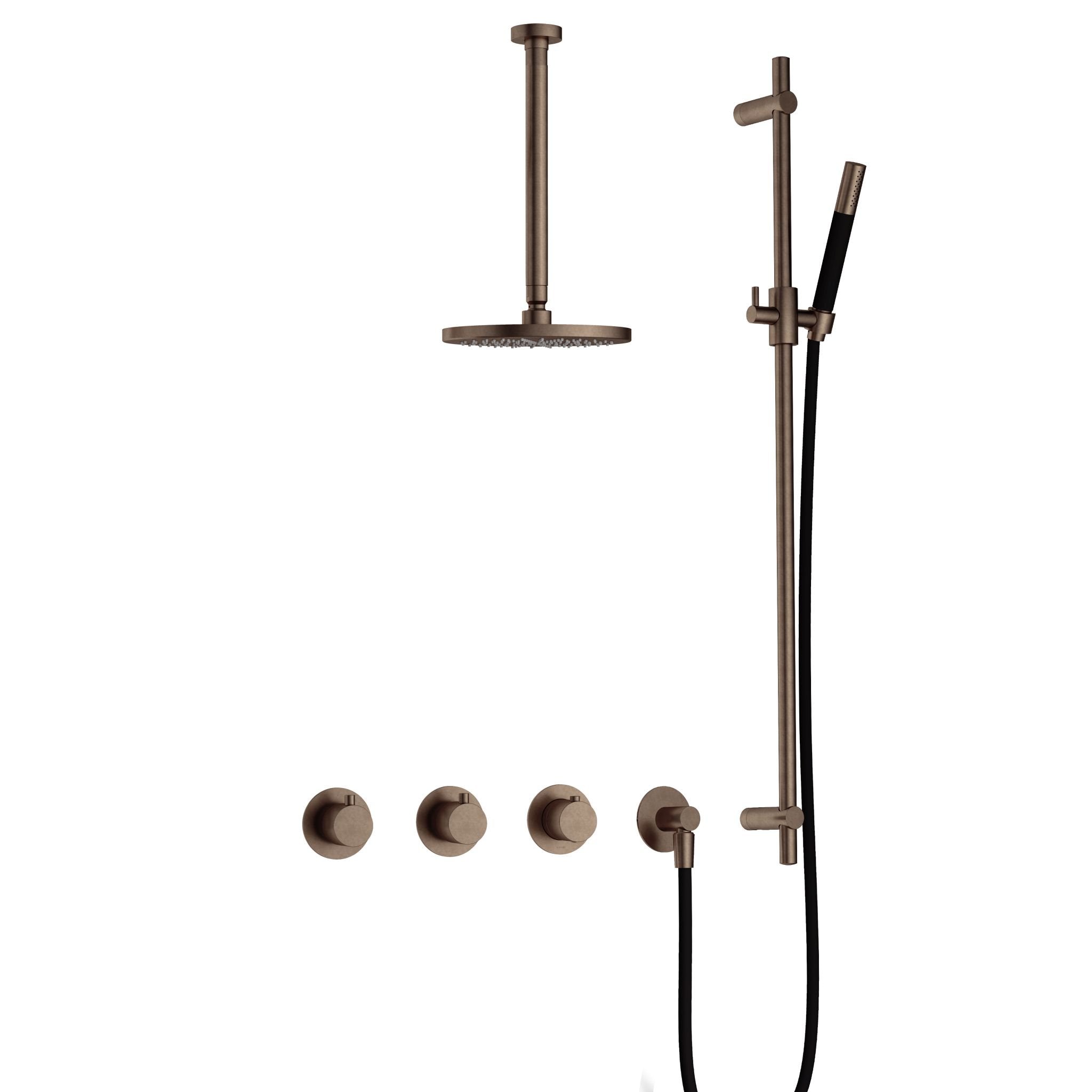 Hotbath Cobber IBS70 inbouw doucheset - staafhanddouche - 20cm hoofddouche - 30cm plafondbuis - glijstang - Verouderd Messing