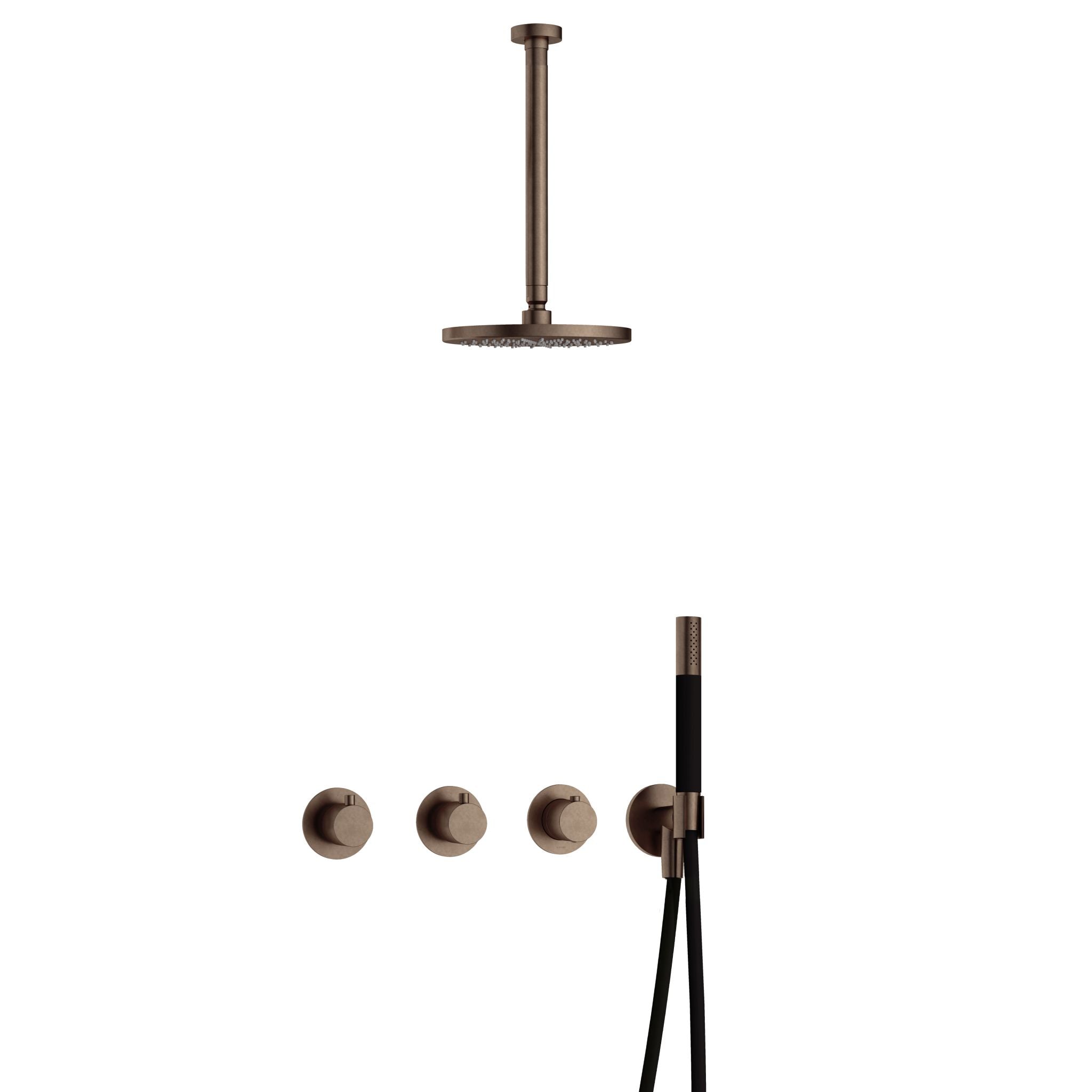 Hotbath Cobber IBS70 inbouw doucheset - staafhanddouche - 20cm hoofddouche - 30cm plafondbuis - wandhouder - Verouderd Messing