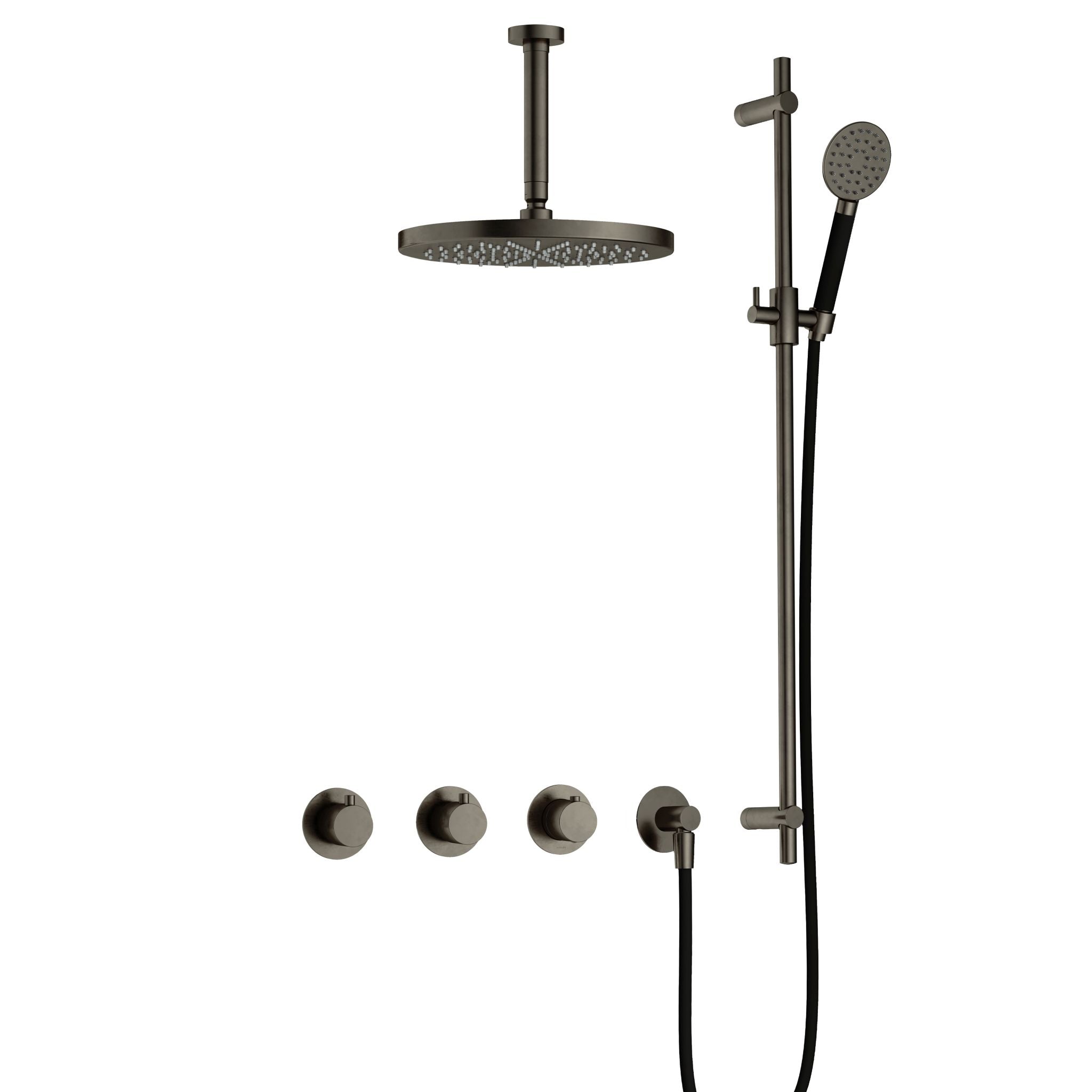 Hotbath Cobber IBS70 inbouw doucheset - ronde handdouche - 30cm hoofddouche - 15cm plafondbuis - glijstang - Verouderd IJzer